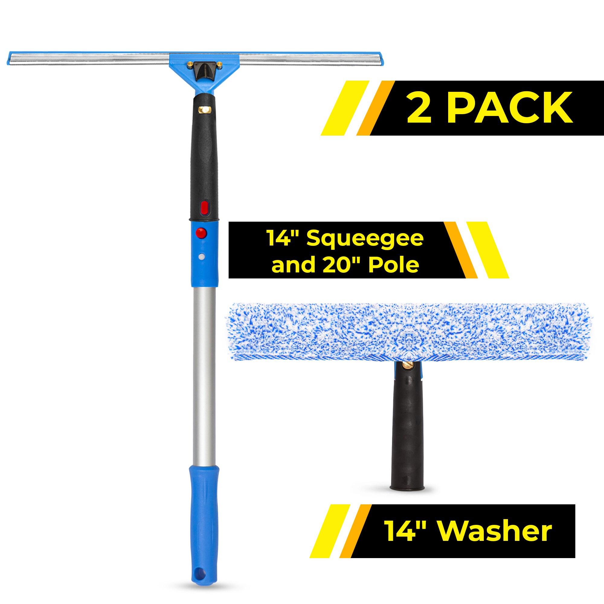 Gritt Commercial  Pro Window Washing Cleaning Kit with 14-In Swivel Window Squeegee and 14-In Swivel Microfiber Washer and 20-Inch Aluminum Pole 2-Pack