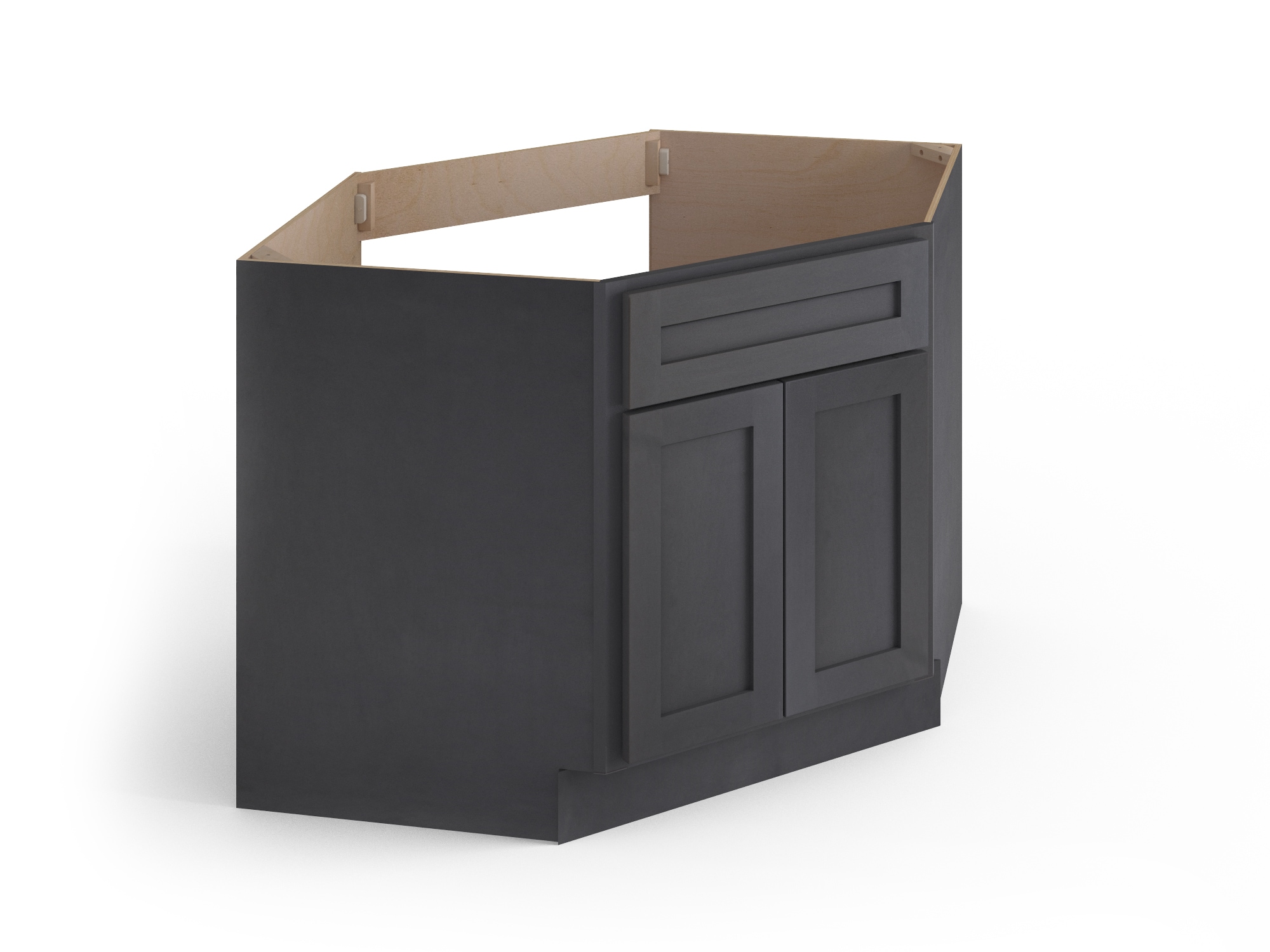 Valleywood Cabinetry 42-in W x 34.5-in H x 24-in D Ideal Gray Birch Diagonal 1-Drawer Corner Base Ready To Assemble Plywood Cabinet (Flat Panel Shaker Style)