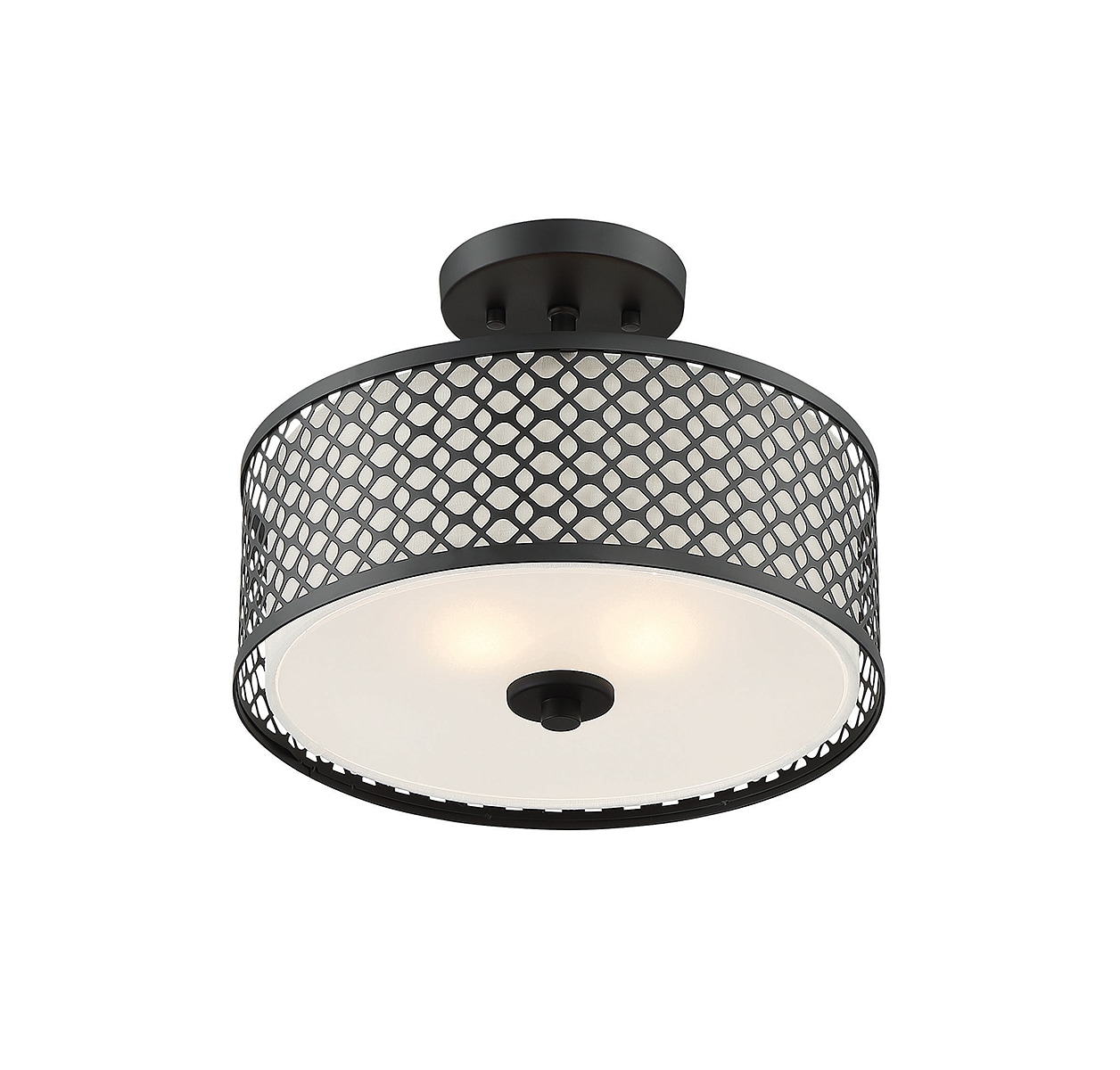 Matte Black Drum Semi-Flush Mount Ceiling Light with Glass Diffuser