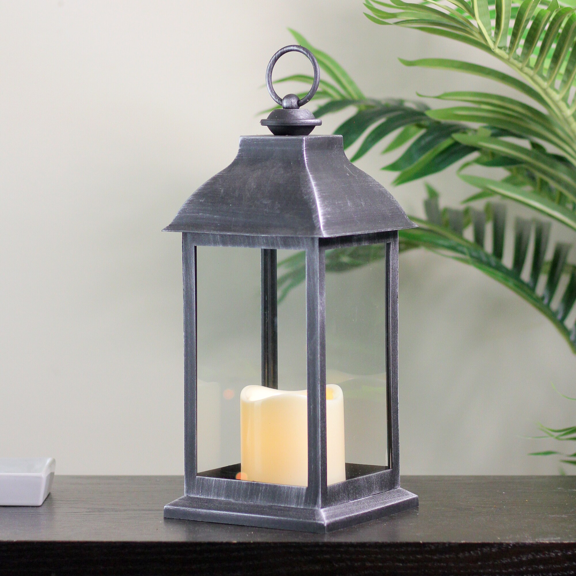 Northlight 15 LED Battery Operated Black Lantern with Flameless Candle