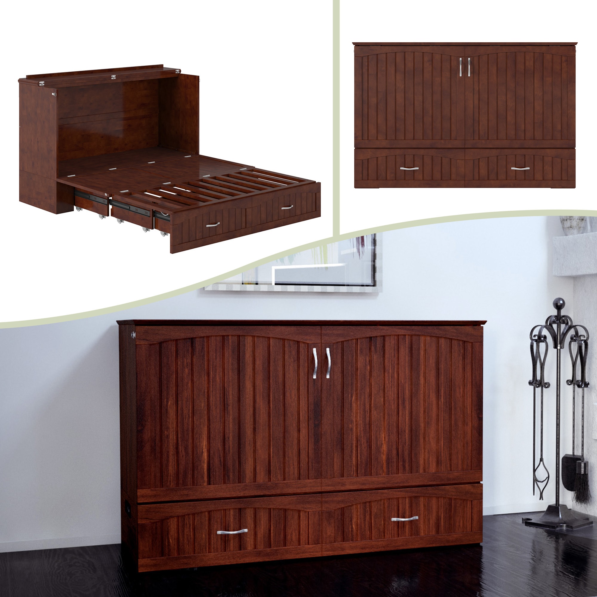 AFI AC614104 Elena No Mattress Walnut Queen Wood Murphy Bed with Storage