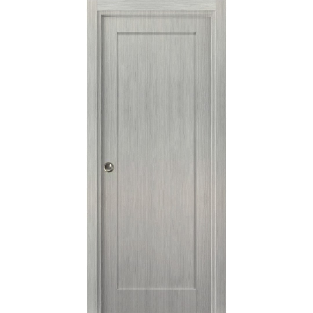 Quadro 4111 Grey Ash Solid Core Pocket Door with Eco-Veneer