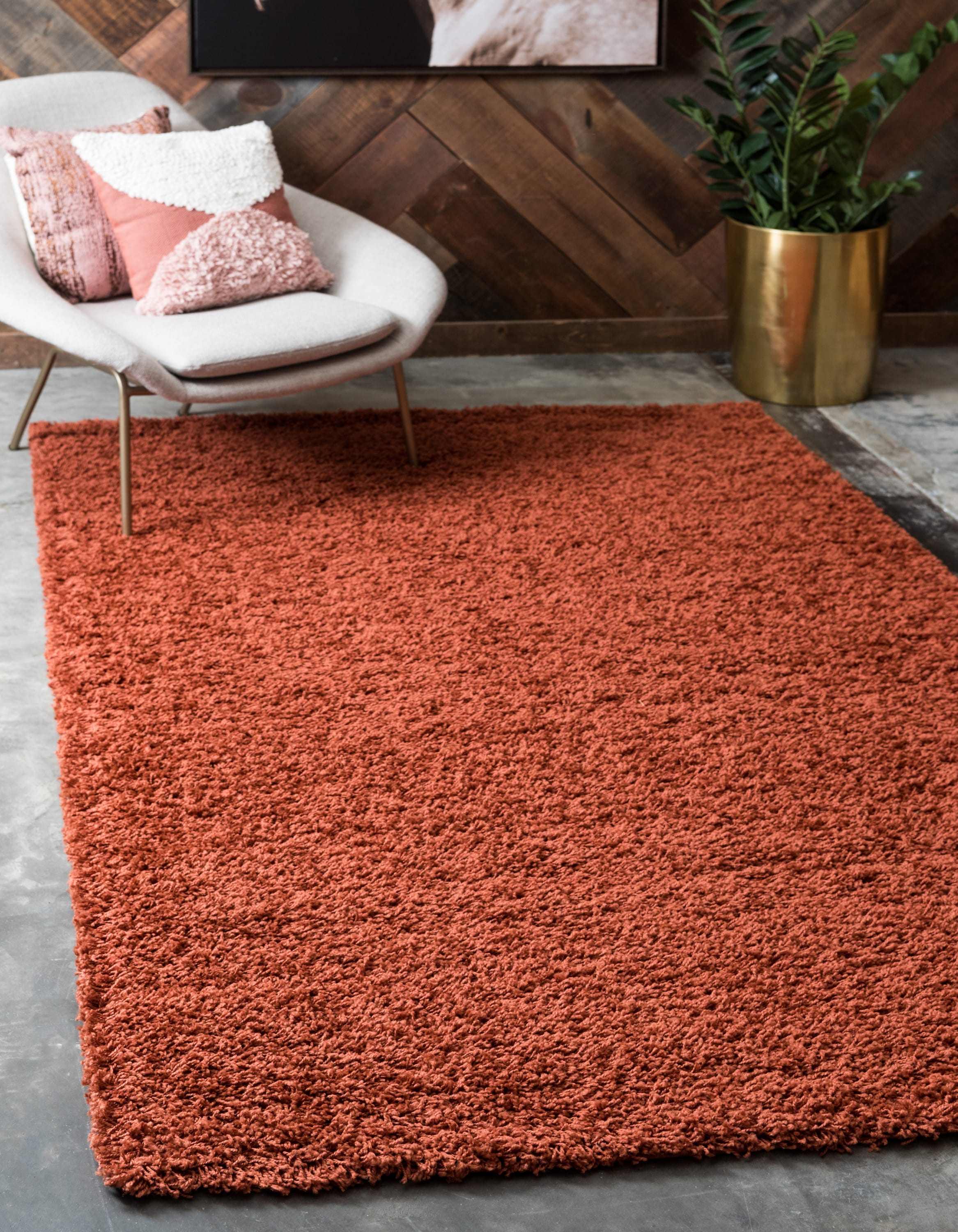 Large Thick Shaggy Rugs Terra Orange Soft Luxurious High Quality Bedroom  Carpet