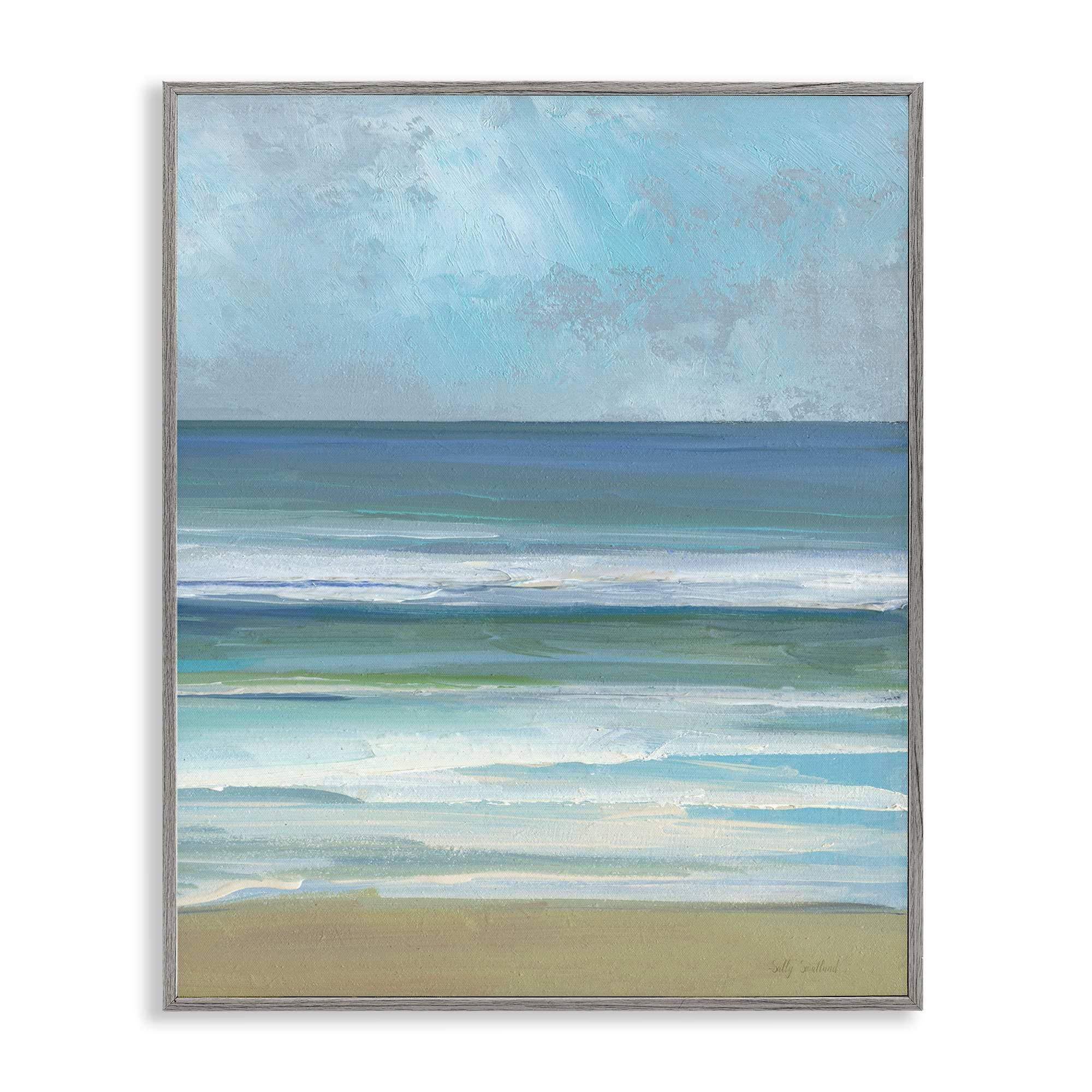Stupell Industries BT-996-GFF-16X20 Calming Blue Waves Impression Gray Framed Giclee Art By Sally Swatland 16 x 20