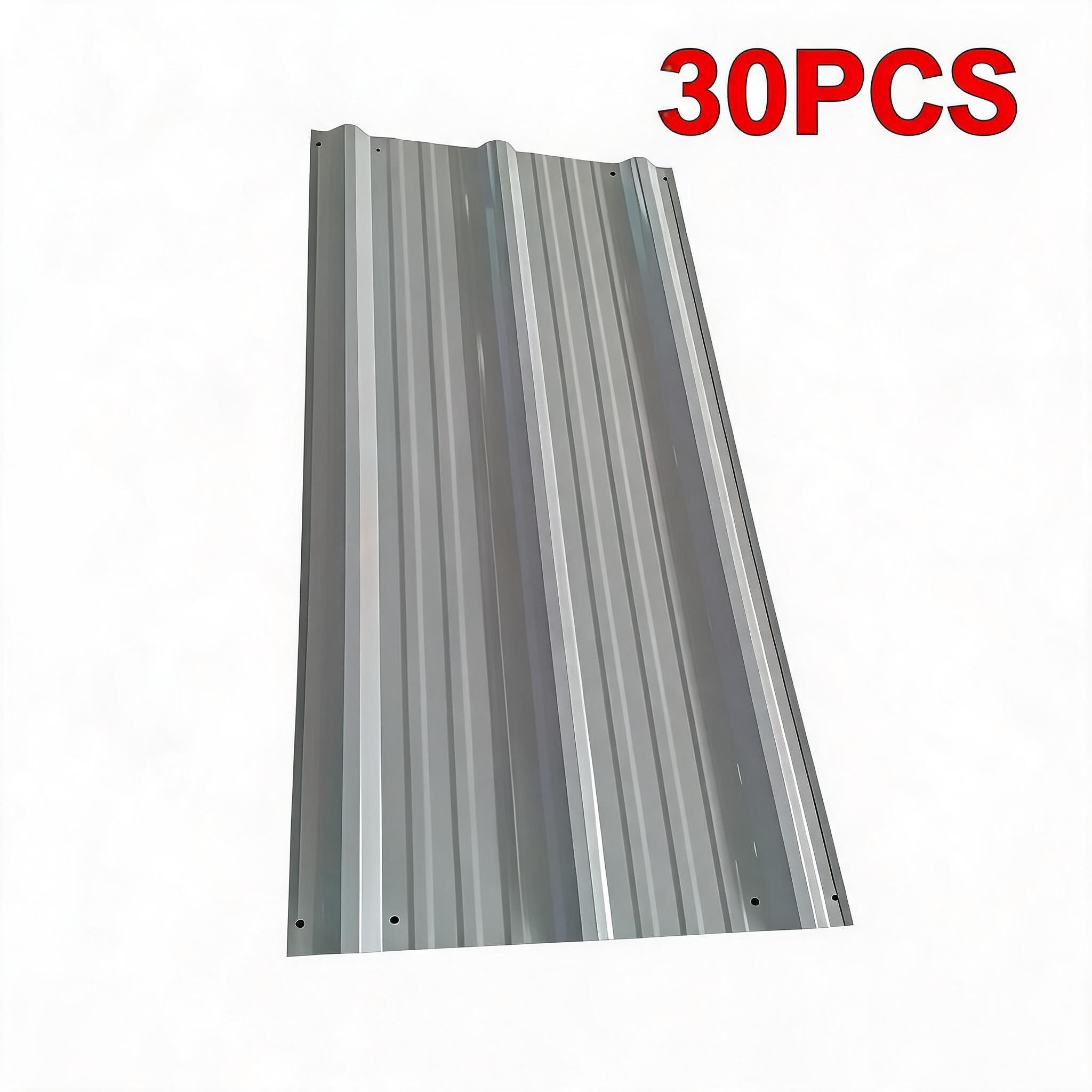 Garvee 30 Pcs Corrugated Steel Roofing Sheets 1.1M x 503MM x 0.23MM Galvanized Metal Panels with Steel Screws  Honeycomb Cardboard Box Packaging Gray