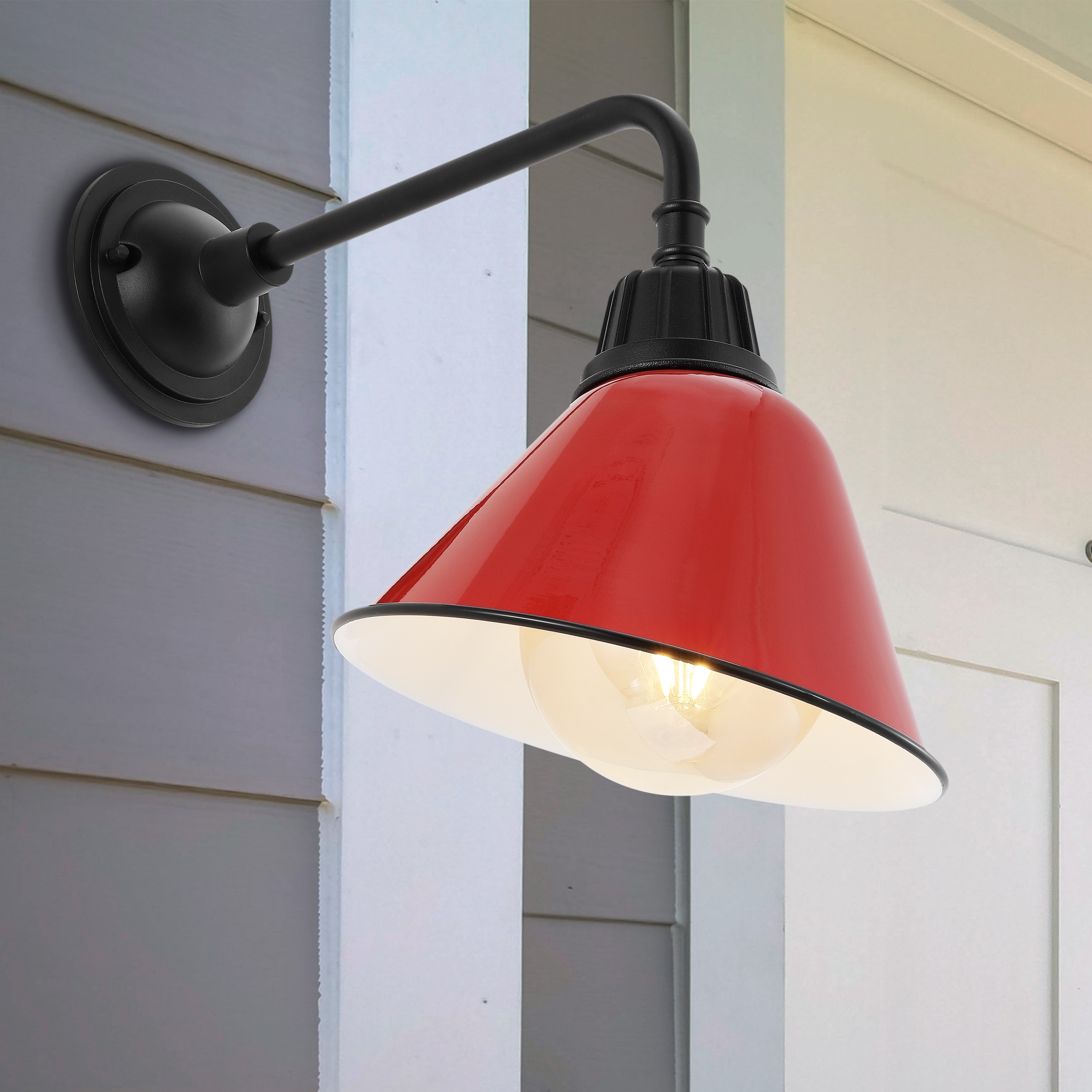 JONATHAN  Y JYL7612E Croydon Farmhouse Industrial Iron Gooseneck Arm 1 -Light 15-in H Polished Red Hardwired Outdoor Wall Light