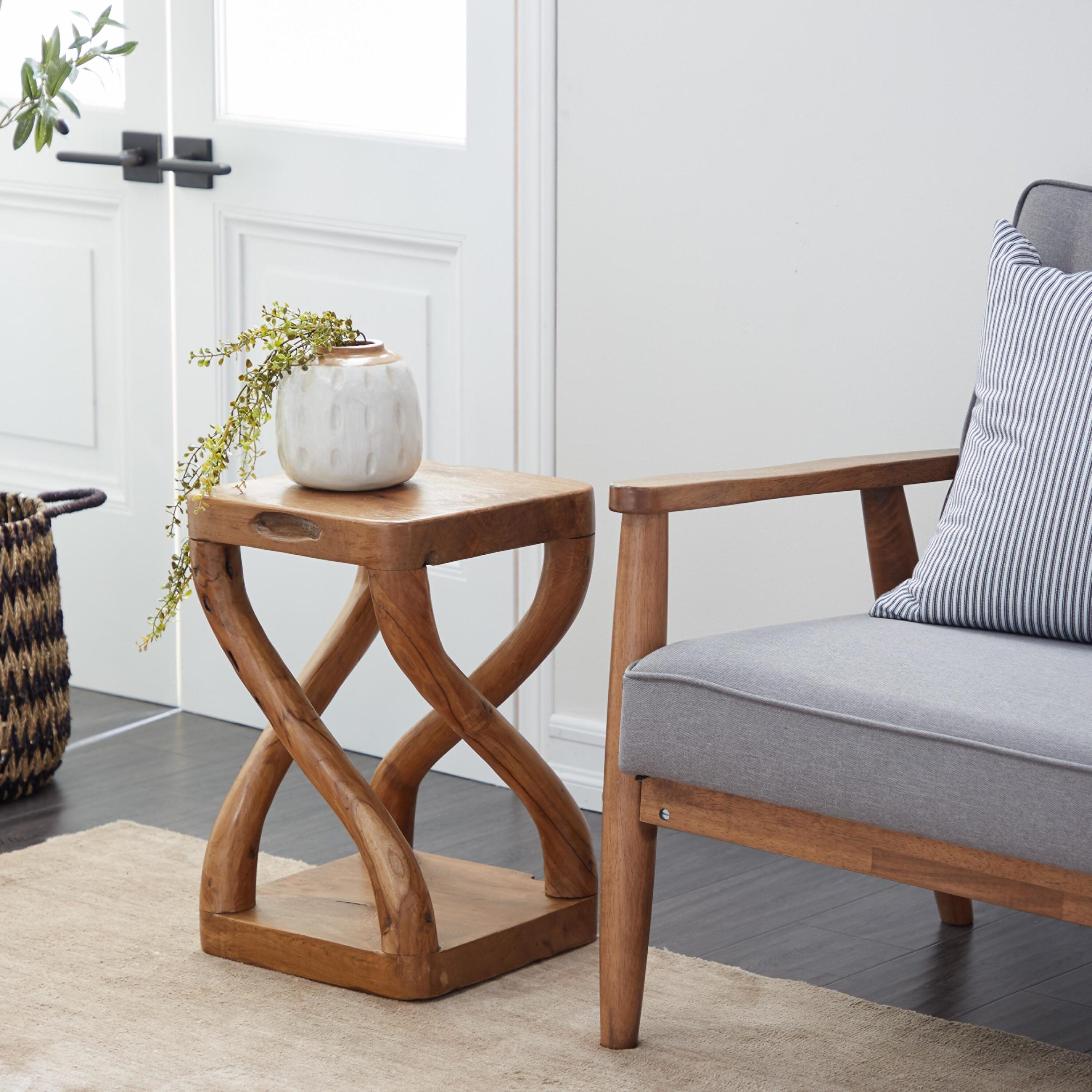 Grayson Lane 37924 13-in W x 20-in H Brown Handmade Live Edge with Curved Legs Wood Square Modern End Table