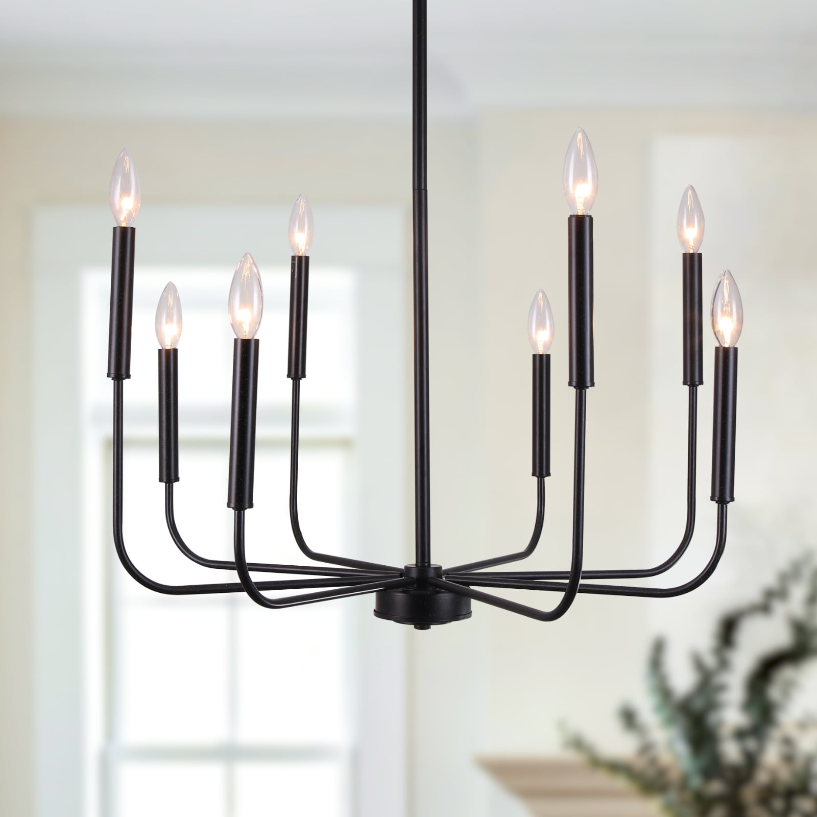 HUOKU PD1007161 JS 8 -Light Oil-rubbed Bronze Mid-century Bare bulb For Use in Bedrooms, Dining Rooms, Foyers, Kitchens, Living Rooms Chandelier