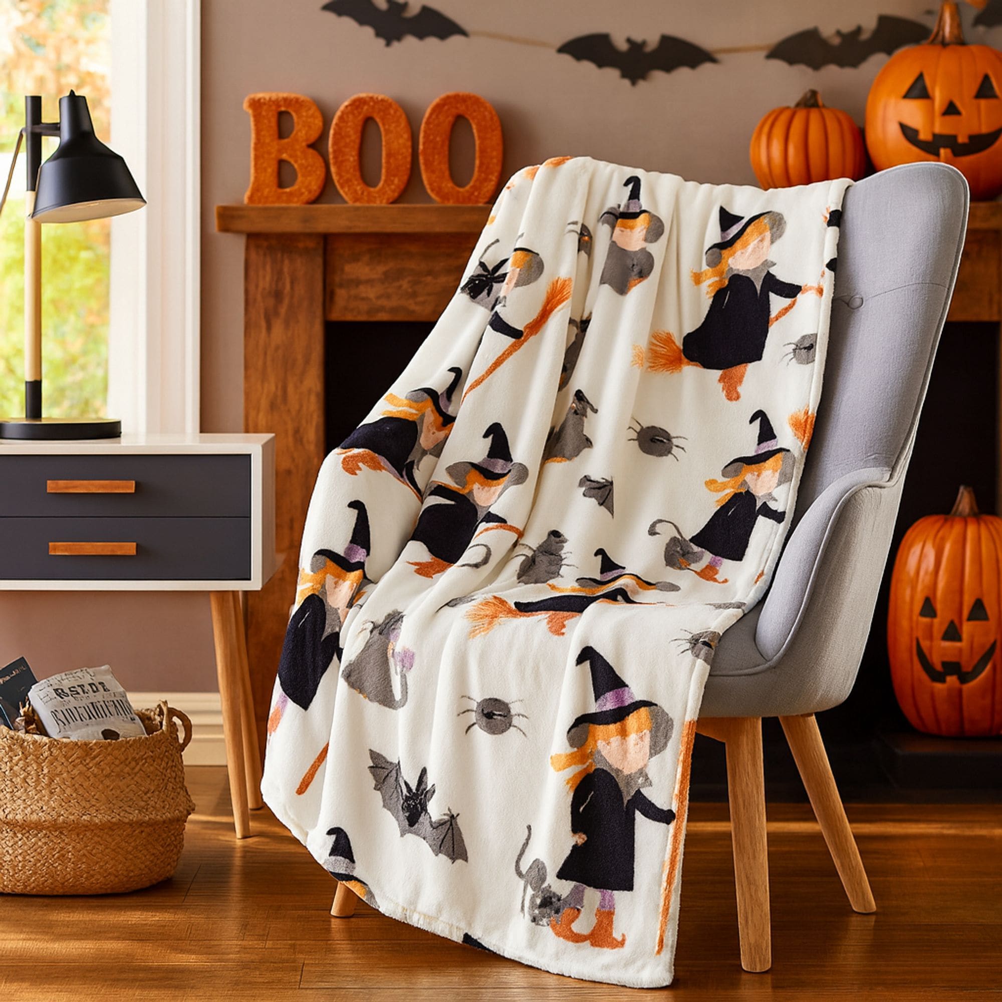 KATE AURORA Halloween Witches and Friends Oversized Ultra Soft and Plush Accent Throw Blanket 50 in W x 70 in L