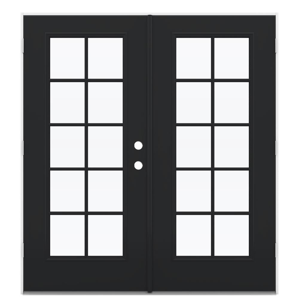 JELD-WEN LOWOLJW238700090 72-in x 80-in x 4-9/16-in Jamb Low-E External grilles , Black Steel Right-hand outswing French Double Patio Door