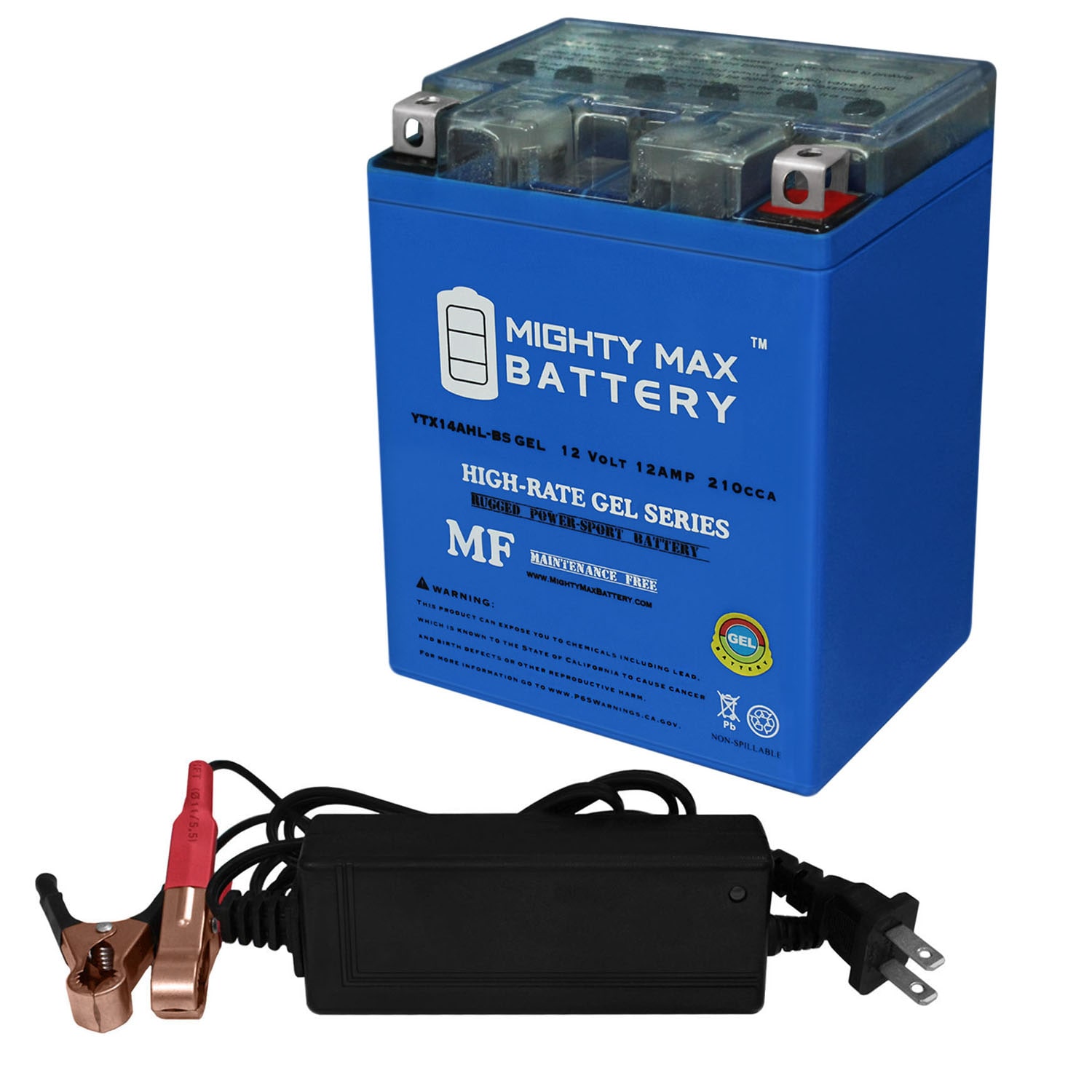 Mighty Max Battery MAX3511292 YTX14AH 12V 12Ah Power Sports + 12V 2Amp Charger Rechargeable Sealed lead acid 12120 Backup power Batteries