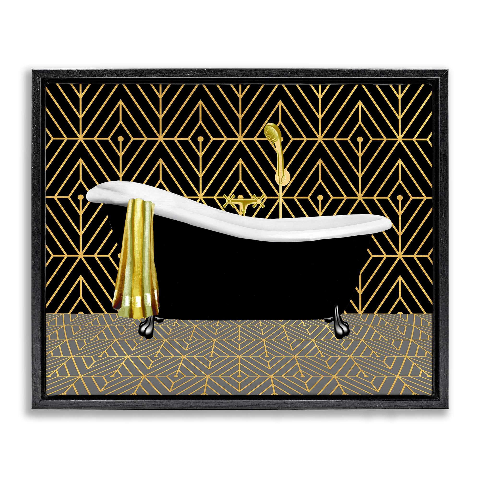 Stupell Industries BT-957-FFB-24X30 Deco Patterned Bathtub Black Framed Floater Canvas Wall Art By Conrad Knutsen 31 x 25
