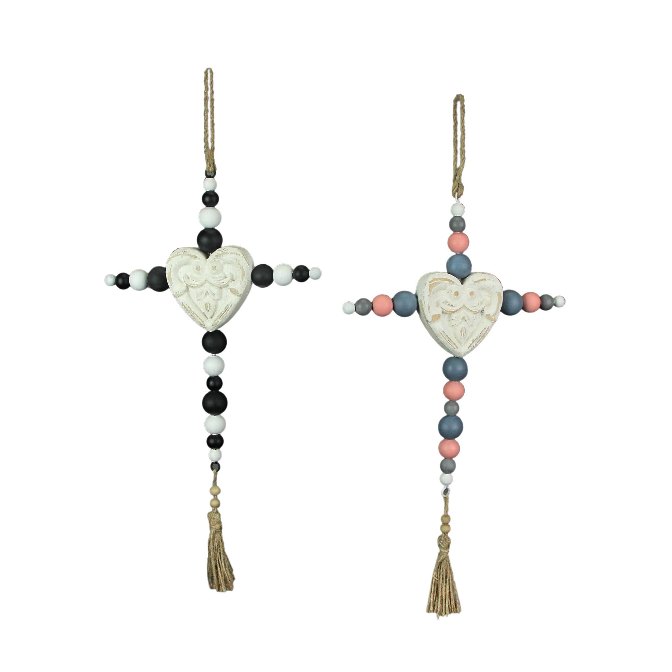 Special T Imports STI-E22333-SET 19 Inch Wooden Bead Cross Wall Hanging Home Decor Modern Decorative Art Set of 2
