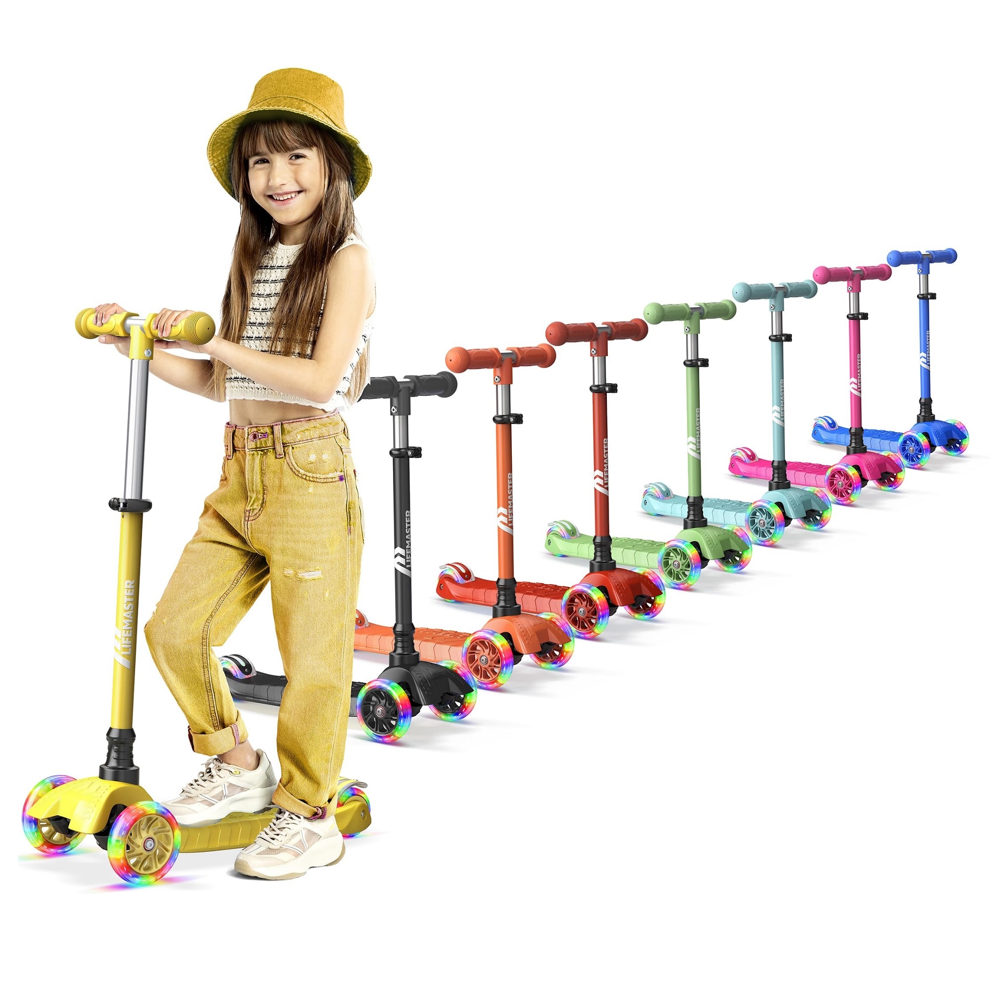 Life Master Lifemaster Mini 3 Wheel Kids Scooter with LED Wheels Adjustable Handlebar Wide Anti Slip Deck Child Safe Ages 2 and Up