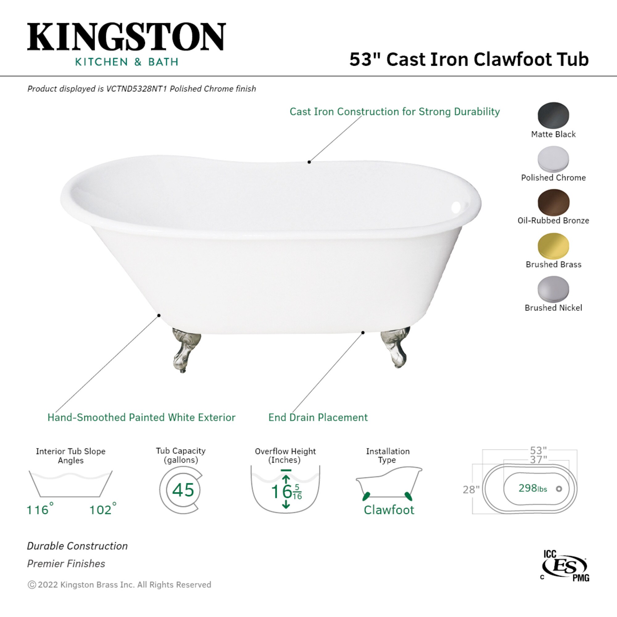 Kingston Brass UVCTND5328NT1 bathtubs - View #3