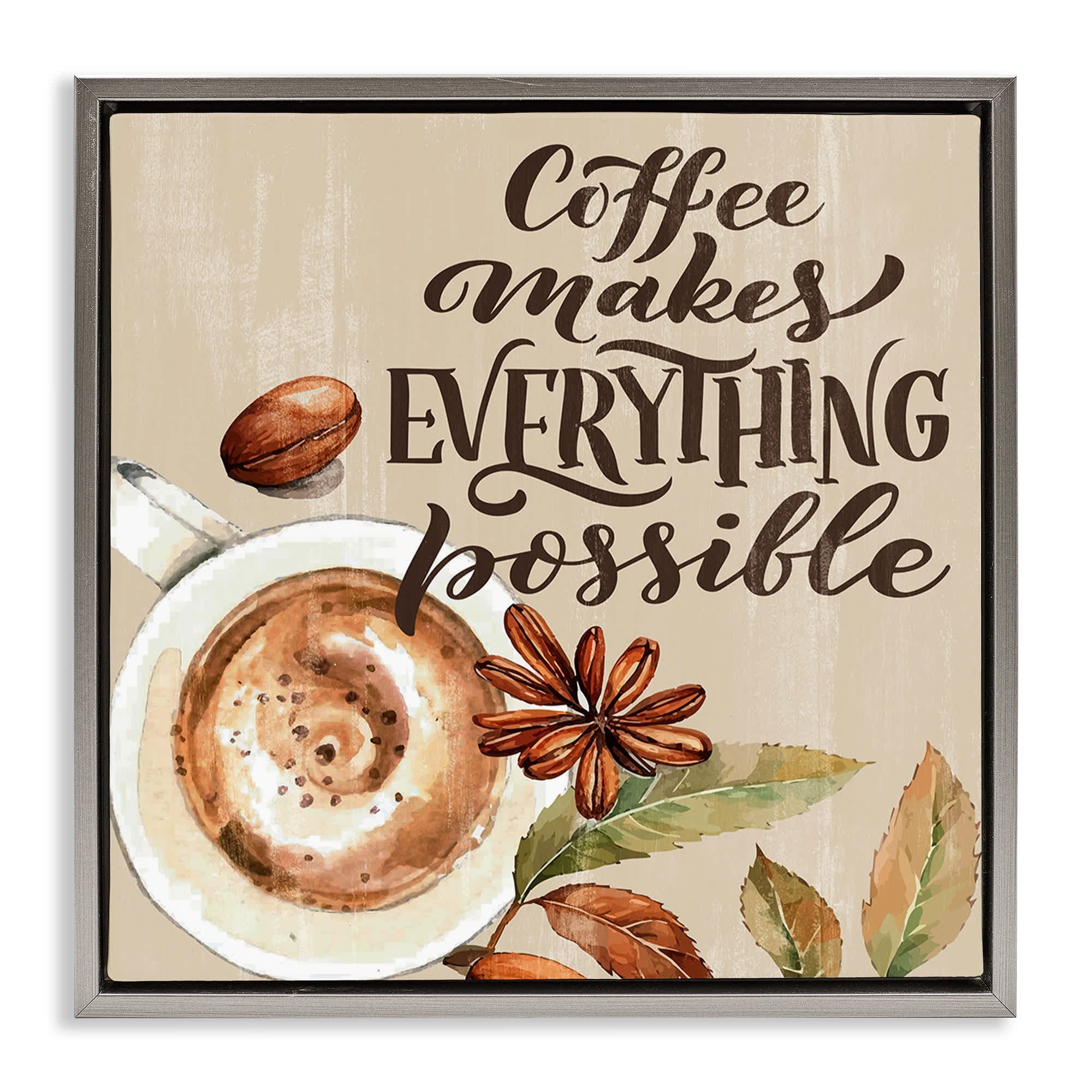 Stupell Industries BS-478-FFL-24X24 Rustic Coffee Makes Possible Gray Framed Floater Canvas Wall Art By Kim Allen 25 x 25