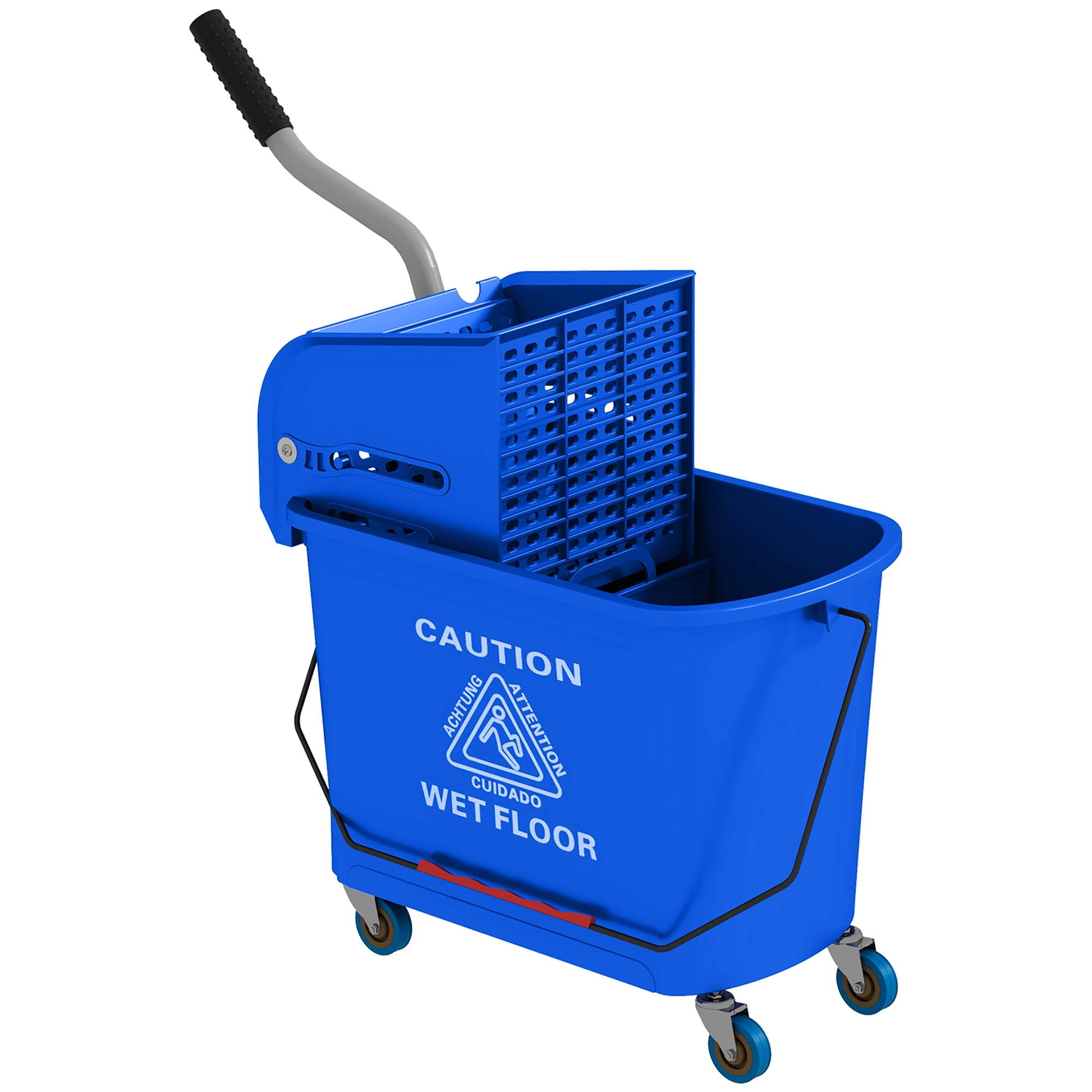 HomCom Compact Mop Bucket with Wringer on Wheels for Floor Cleaning 21 Quart Separate Dirty and Clean Water for Home Apartment Blue #720-002V00BU