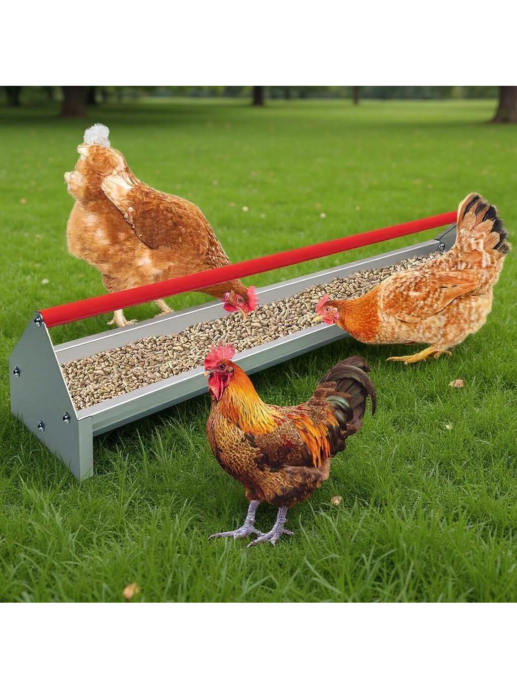 Garvee Chicken Feeding Trough 45 Inch Heavy Duty Galvanized Steel Coop Feeder With Crossbar and Drainage Holes Large Capacity Metal Poultry Trough Feeder For Ducks