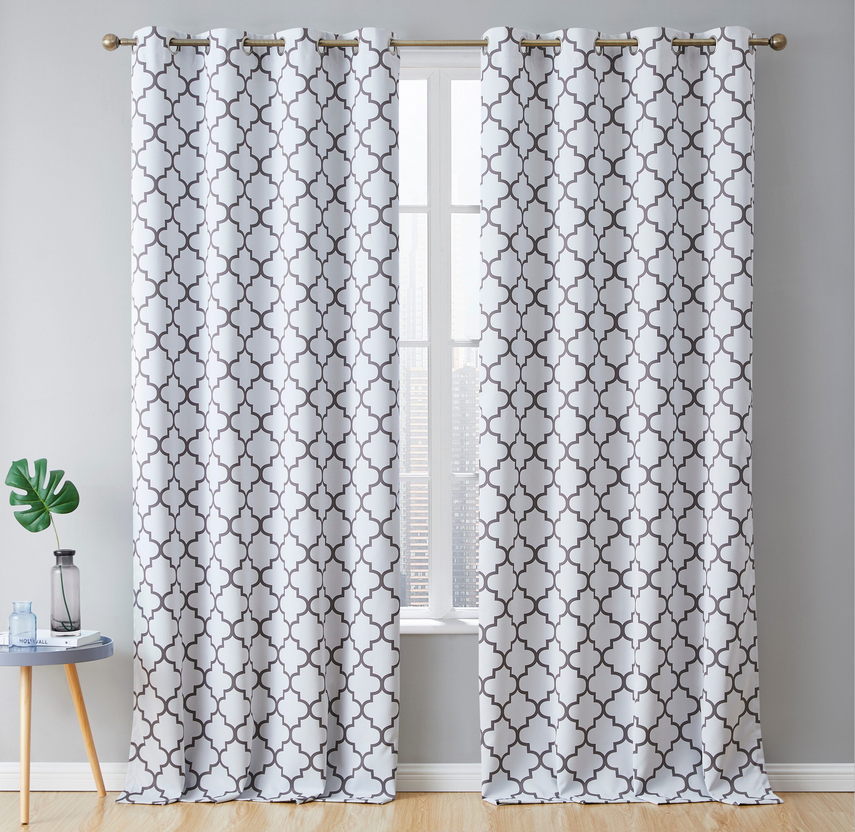 HLC.me LTTCPRNT-96W/GRY 96-Inches Platinum White Grey Blackout Thermal lined Grommet Curtain panel pair