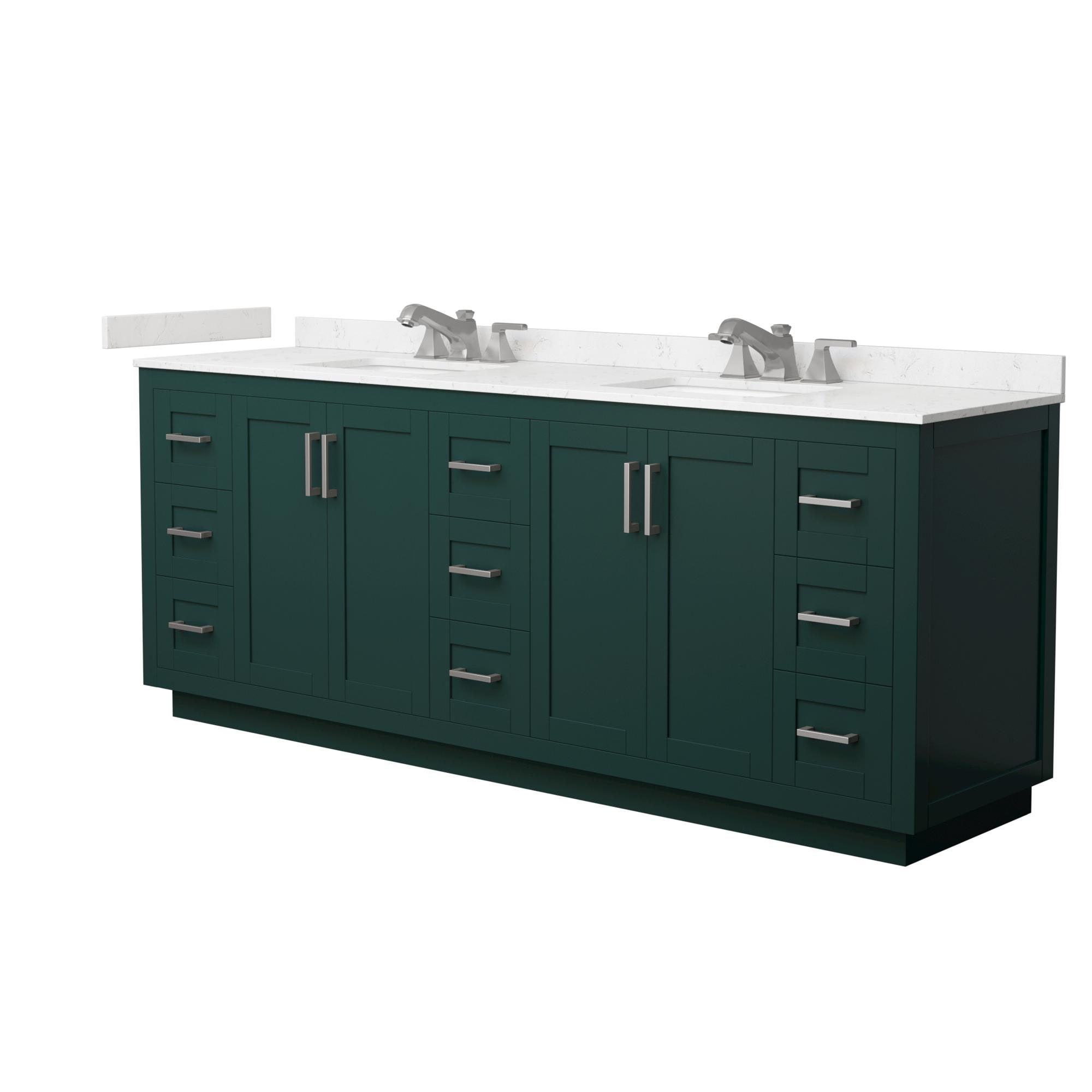 Wyndham Collection Miranda 84-in Green with Brushed Nickel Trim Undermount Double Sink Bathroom Vanity with Carrara Cultured Marble Cultured Marble Top