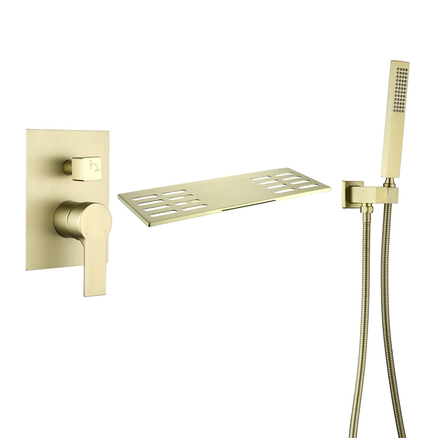 WELLFOR NP96203BN-10 Brushed Gold 1-handle Wall-mount Waterfall Bathtub Faucet with Hand Shower ( Valve Included )