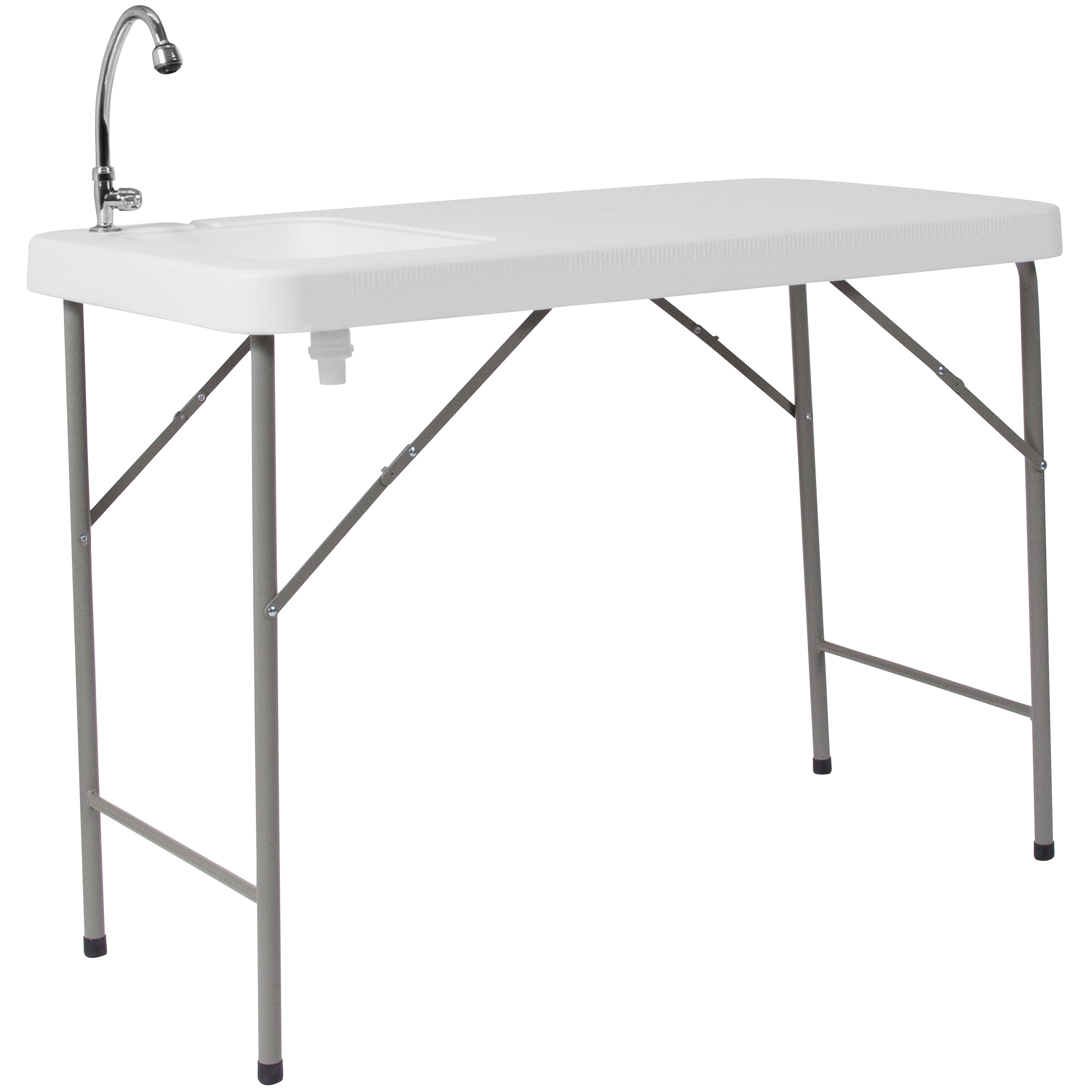 Emma + Oliver 889142731887 4-Foot Portable Fish Cleaning Table / Outdoor Camping Table and Sink