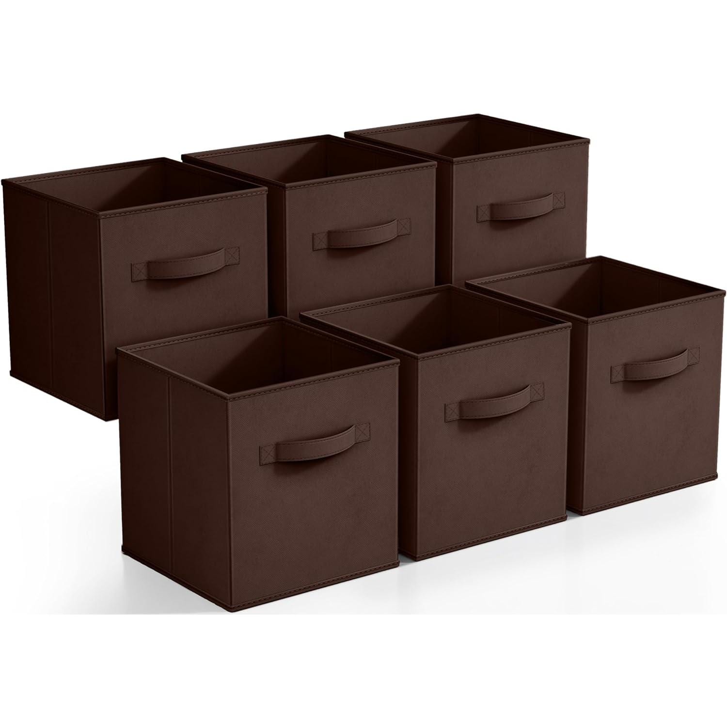 SORBUS STRG-BIN-CHO-6PK ( 10.5-in W x 11-in H x 10.5-in D ) Chocolate Polyester Collapsible Bin
