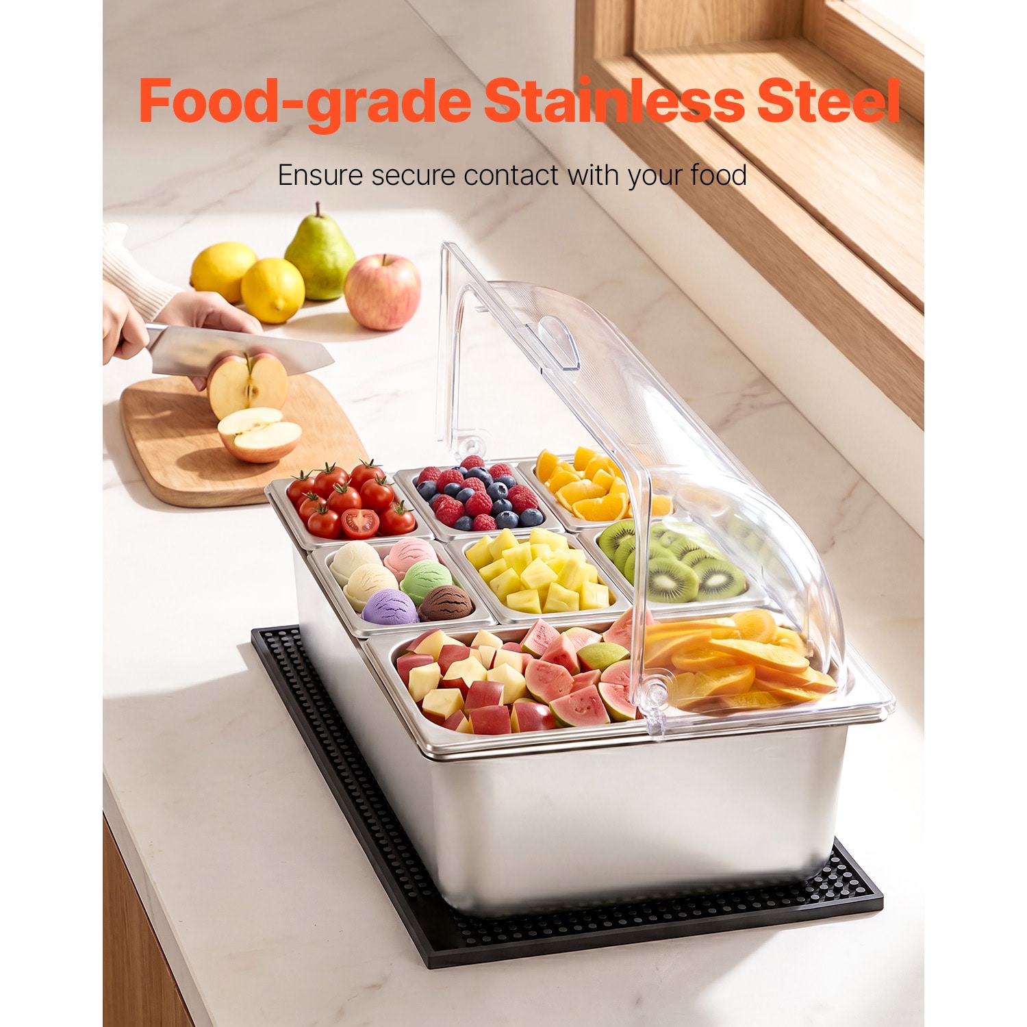 VEVOR Countertop Food Serving Display Container Stainless Steel Food ...