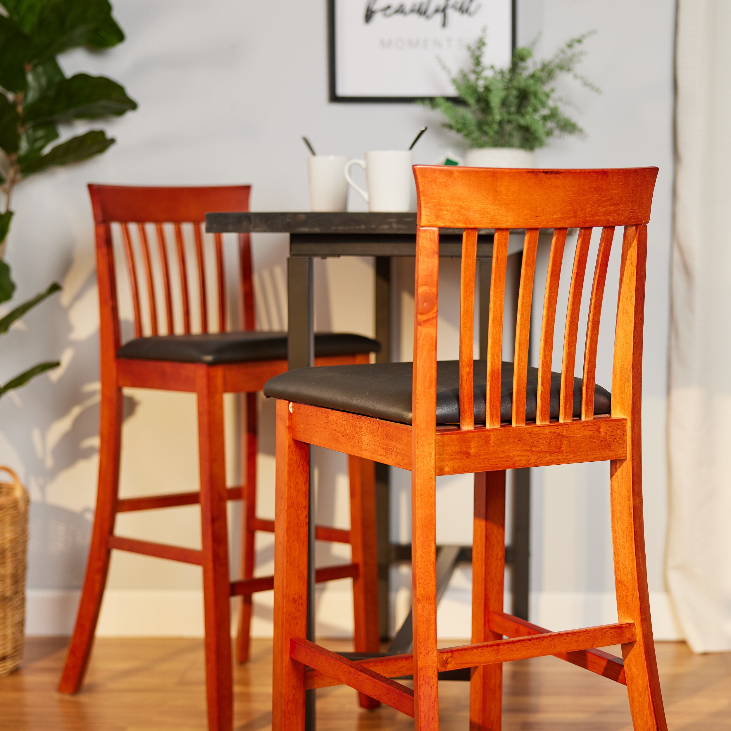 Classic Dark Cherry & Black Faux Leather 31" Craftsman Barstool