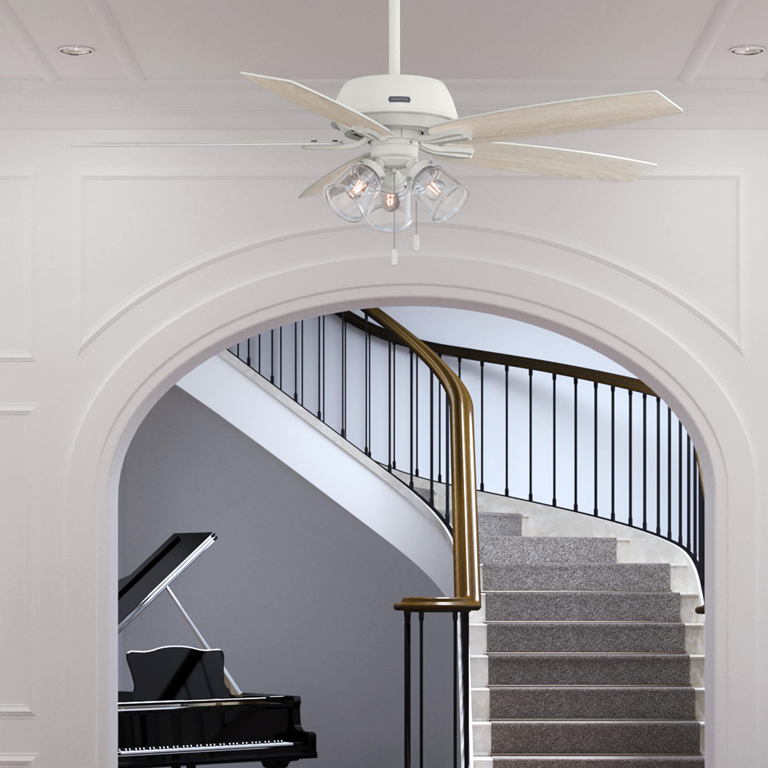 Hunter 52347 Dondra 60-in Matte White with Light Oak Blades Ceiling Fan With Light ( 5 -Blade )