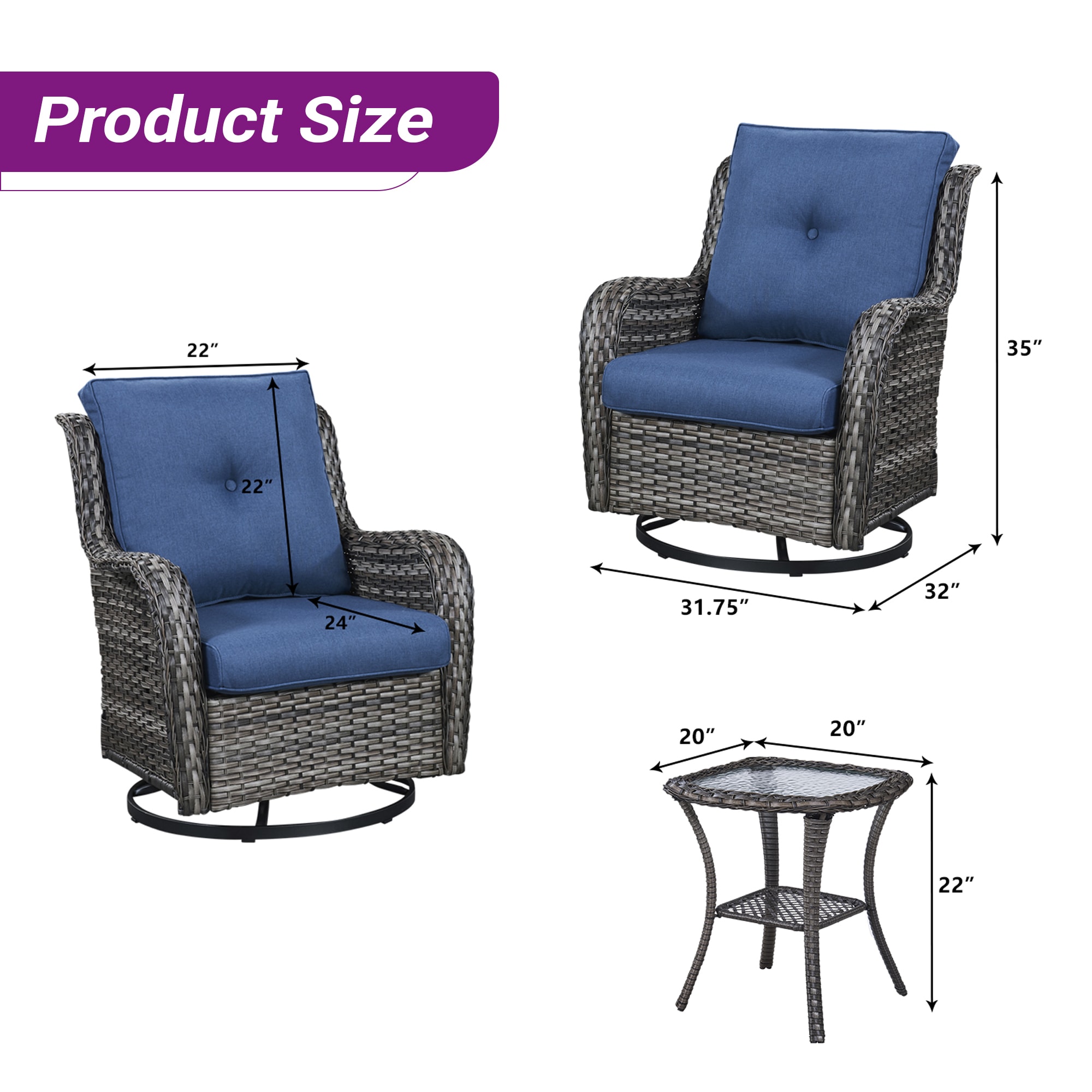 Rilyson 2PCS Swivel Patio Wicker Chairs with Side Table in the Patio ...
