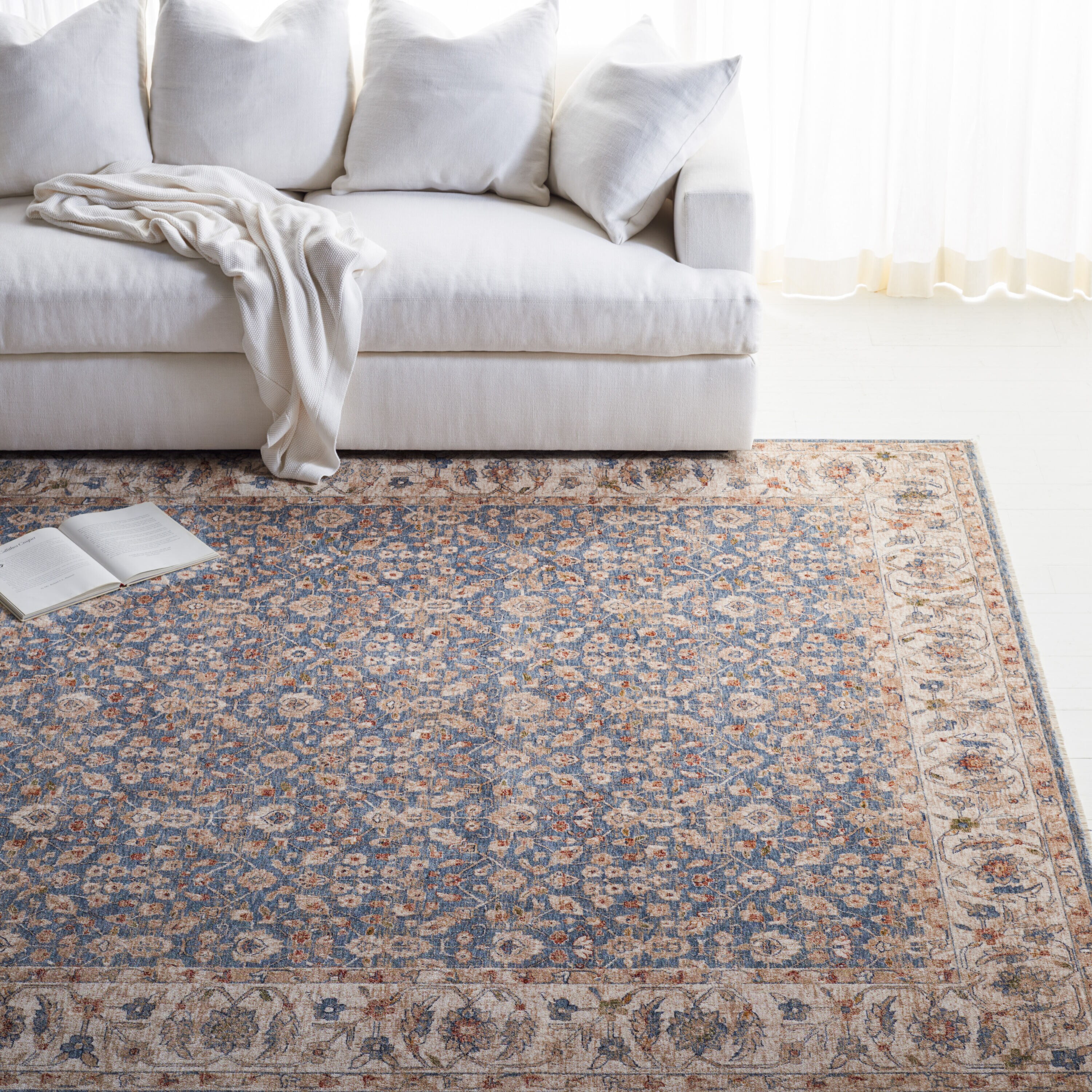 Lauren Ralph Lauren 10 x 13 (ft) Loomed Polyester Ivory/Blue Rectangular Indoor Mid-Century Modern Spot Clean Only Area rug