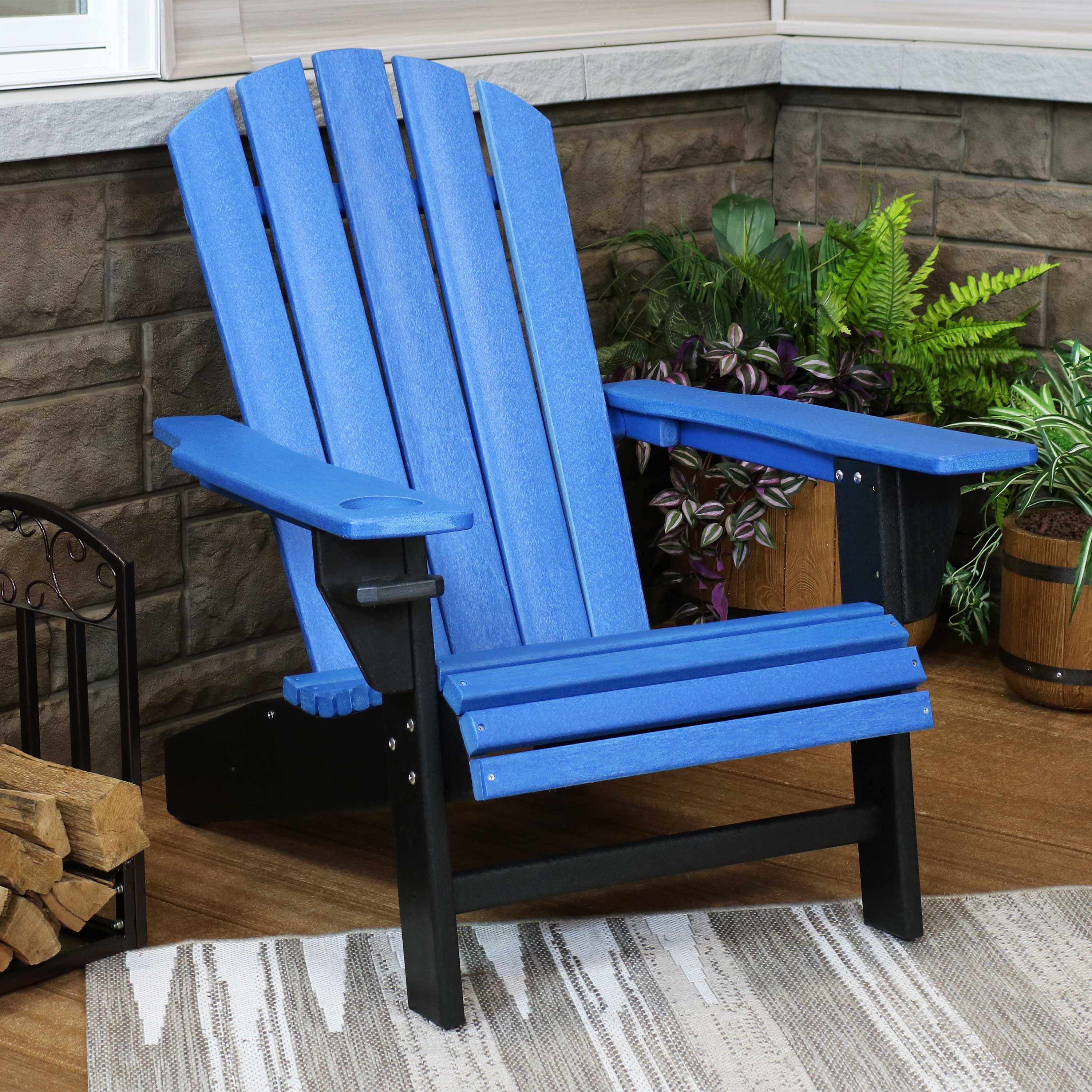 Sunnydaze Decor IEO-172 Blue HDPE Frame Stationary Adirondack Chair with Solid Seat