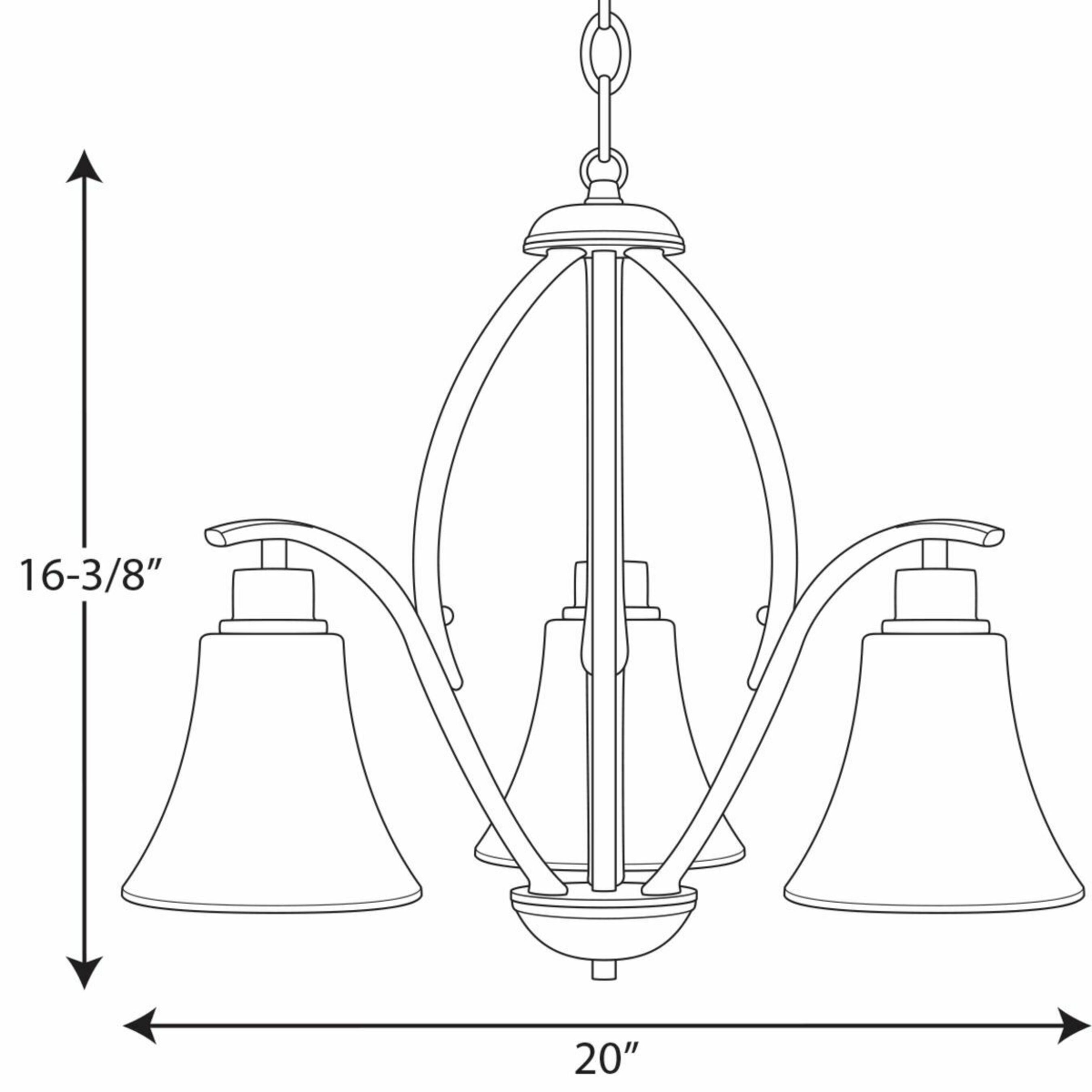 Joy Brushed Nickel 3-Light Chandelier with Etched White Glass