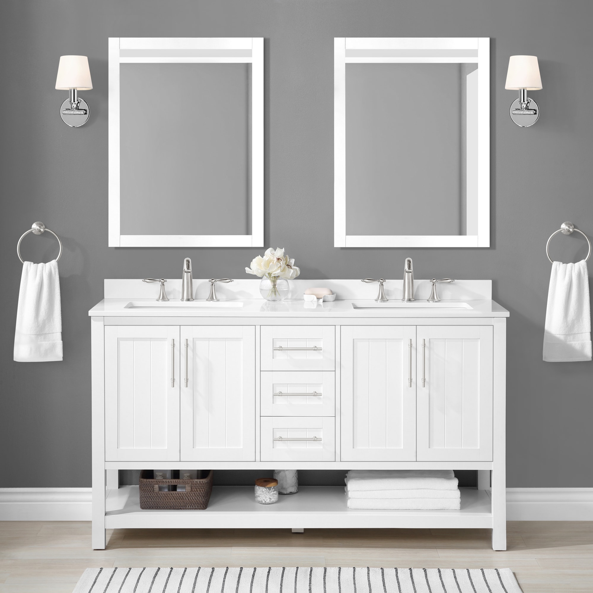 Style Selections Mercer 60 In White, 60 In Bathroom Vanity Mirror