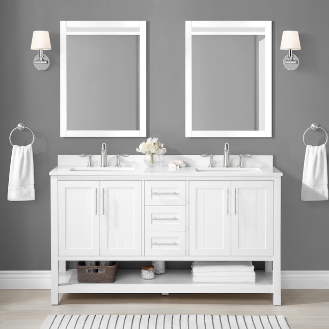 Style Selections Mercer 60 In White, Mirror For 60 Inch Double Vanity With Sink On Top