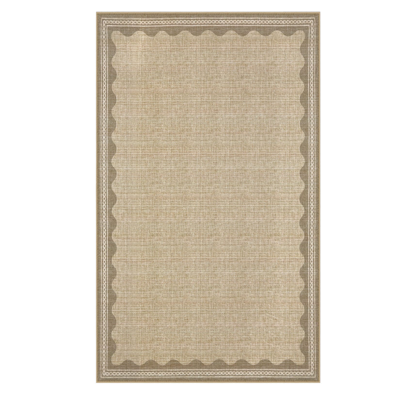Qeetex SUNNY-PHO-33GFWYMC 6 x 9 ft Polyester Natural Rectangular Indoor Bedroom Living Room Scalloped Modern Machine Washable Area Rug