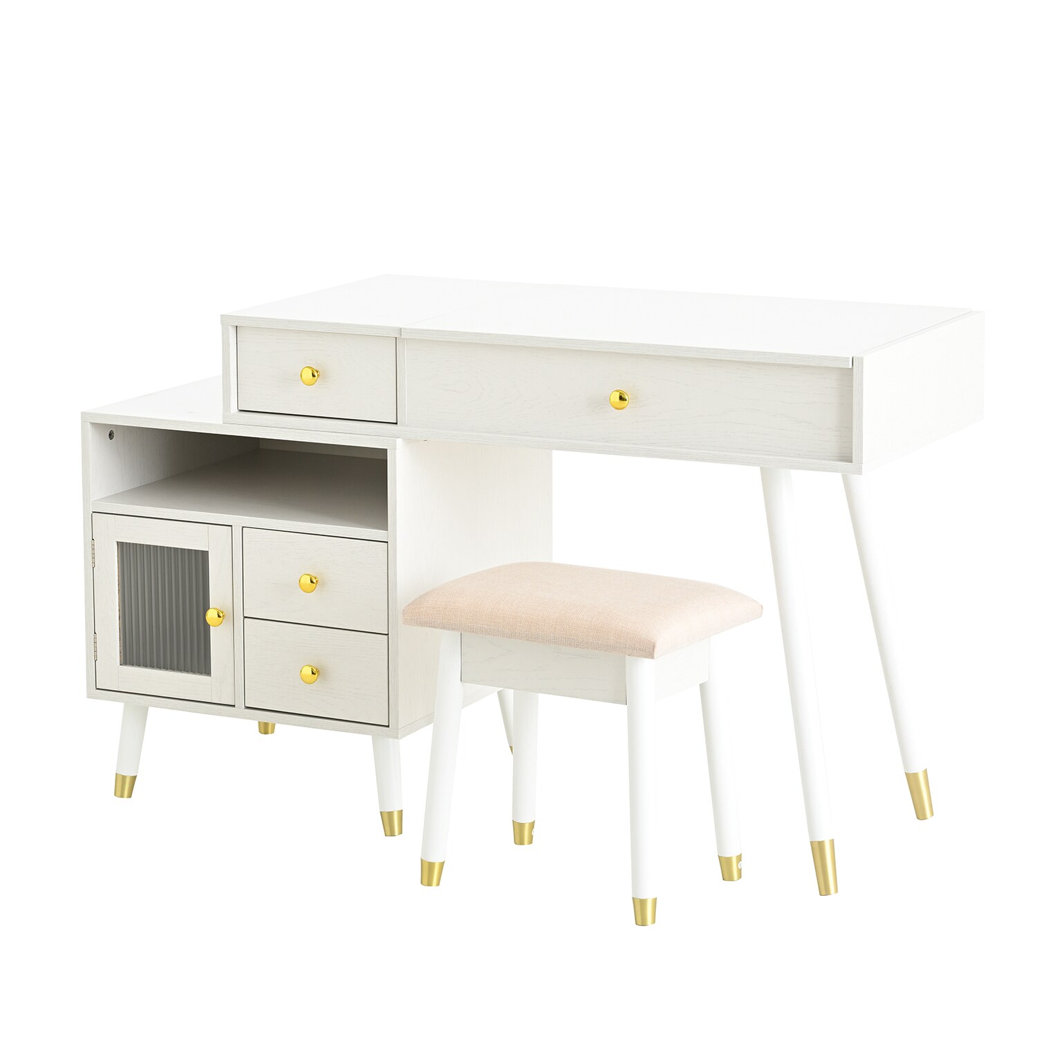 ModernLuxe Assembly Required 3in1 Vanity Desk with Lighted FlipTop Mirror  Adjustable Cabinet Makeup Dressing Table with Stool Dresser with Drawers  for Bedroom White in the Makeup Vanities department at Lowes.com