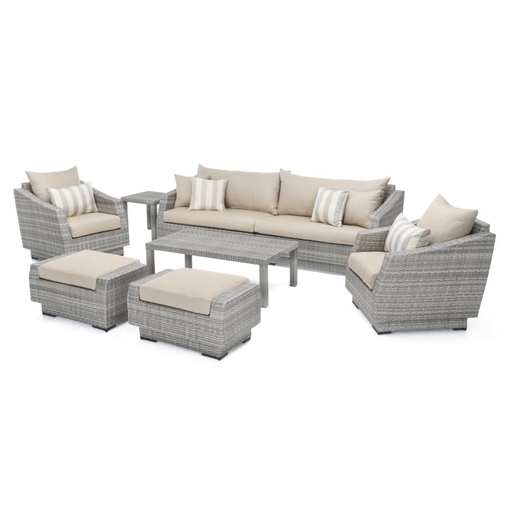 RST Brands OP-PESS8-CNS-SLT-K Cannes 8-Piece Wicker Patio Conversation Set with Gray Sunsharp Cushions