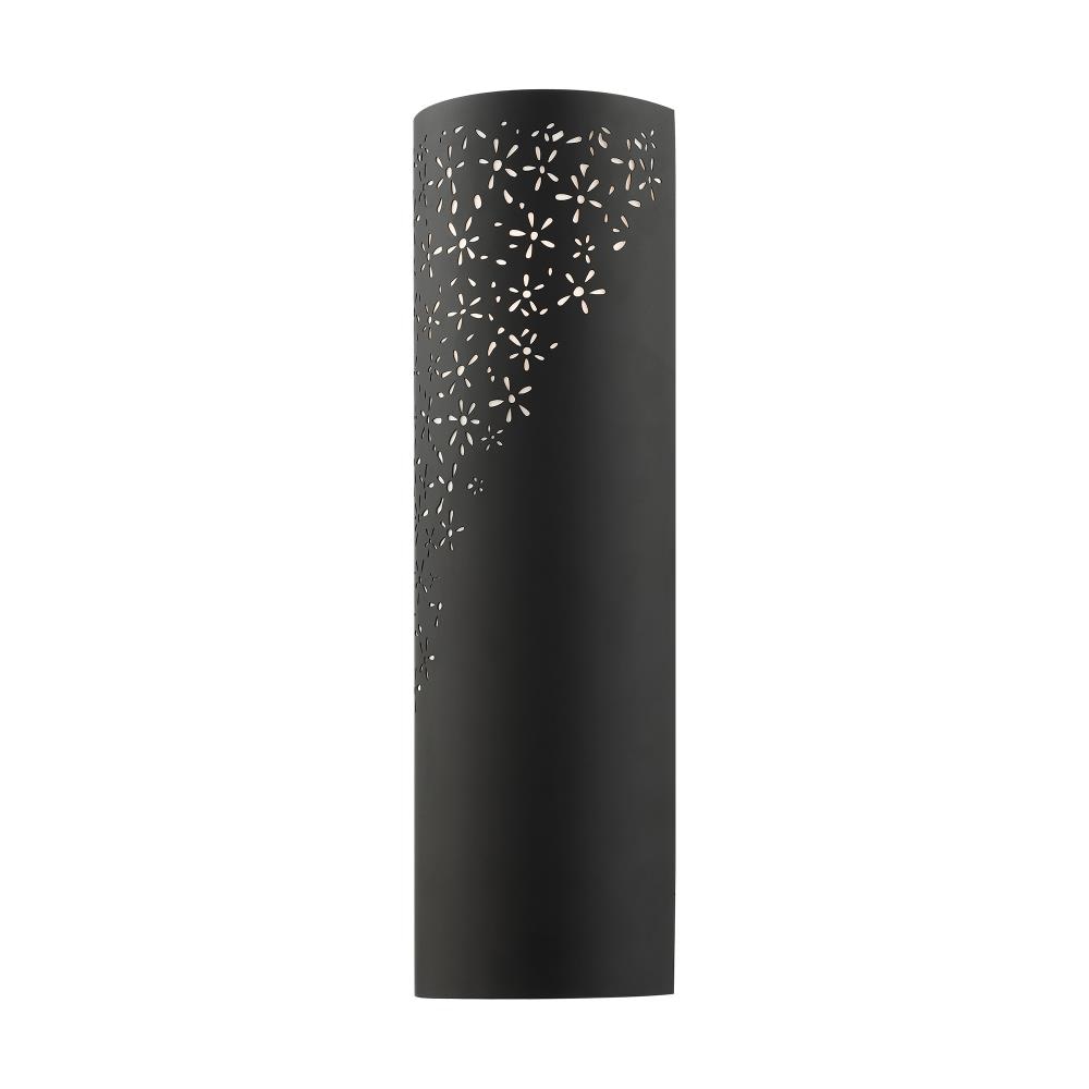 Noria Organic Laser Cut Black Steel 2-Light Wall Sconce with Off-White Linen Shade