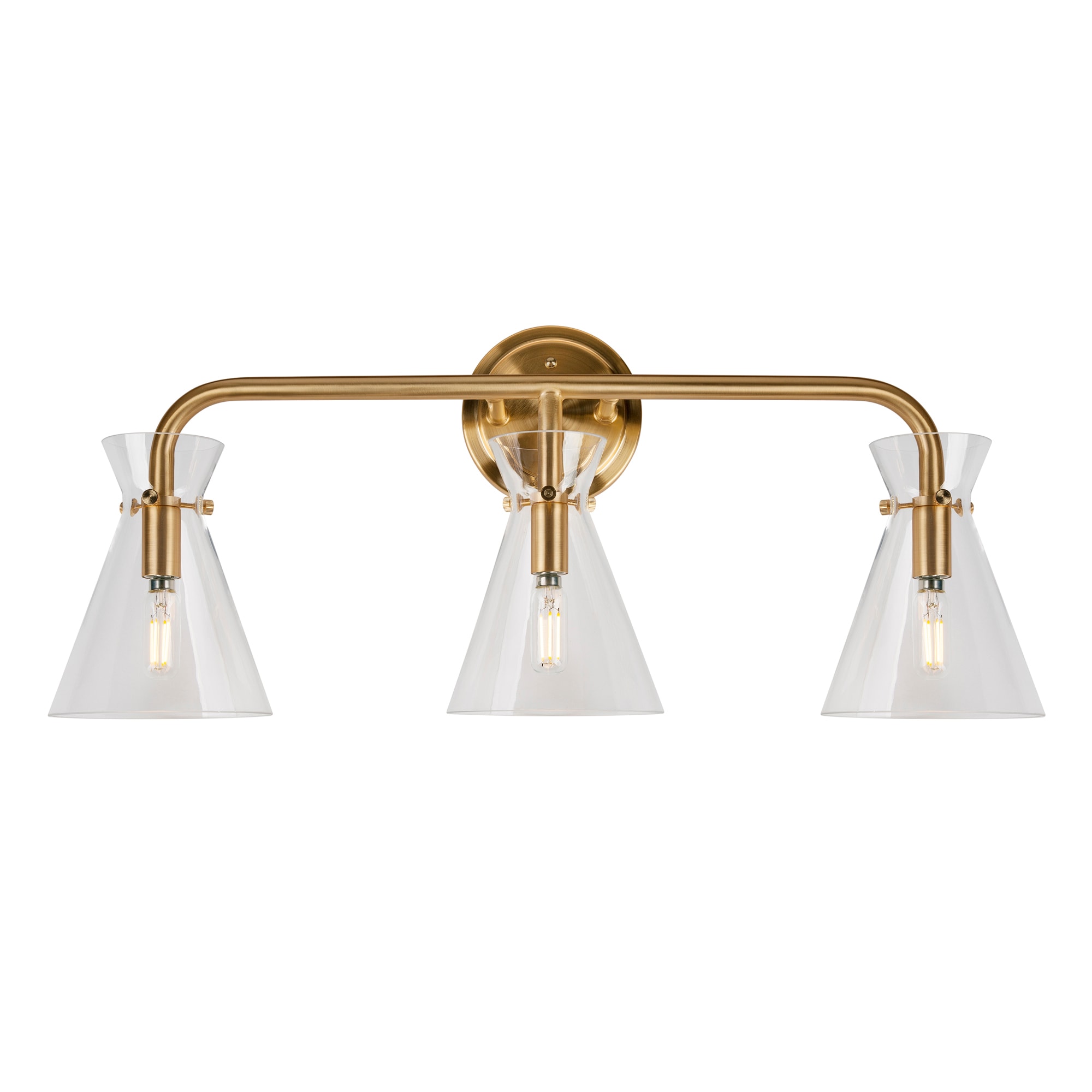 Forte Lighting 5733-03-12 Beaker 25.5-in 3 -Light Brushed Gold Modern/contemporary Vanity light