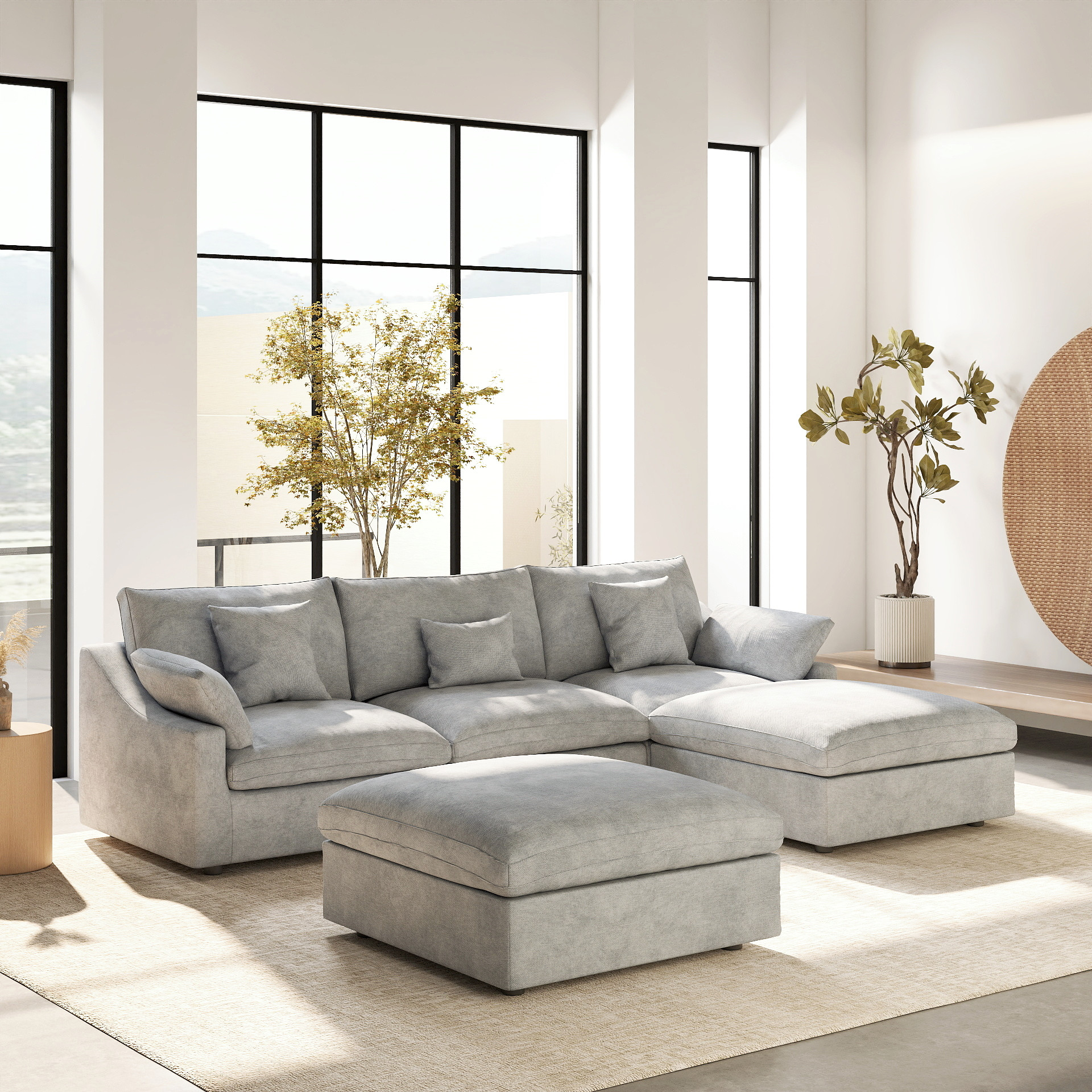 BuotiqHom DH-S3+2-140LG 119-in Modern Gray Linen 5 -seater Sectional