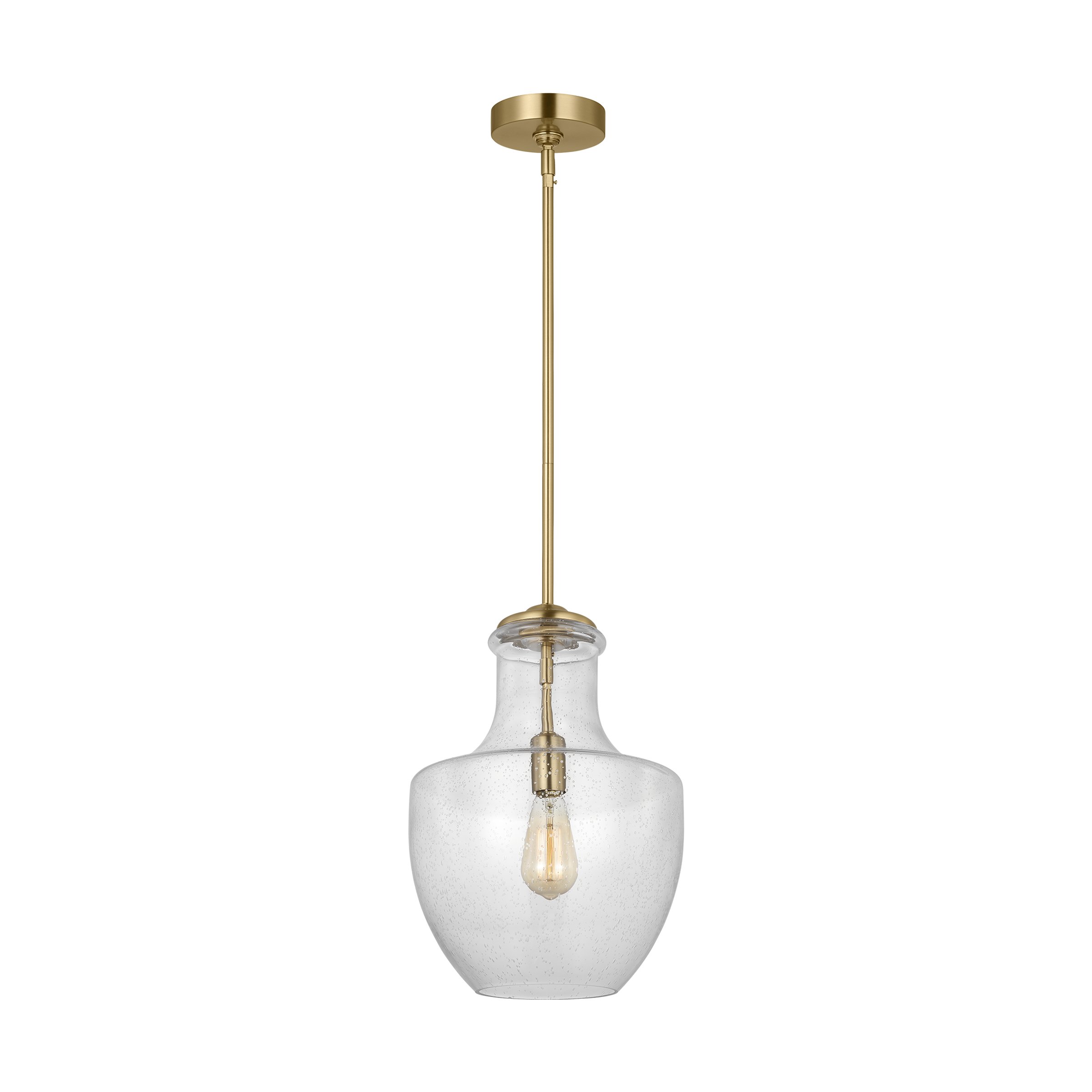 Satin Brass Mini Pendant with Clear Seeded Glass Shade