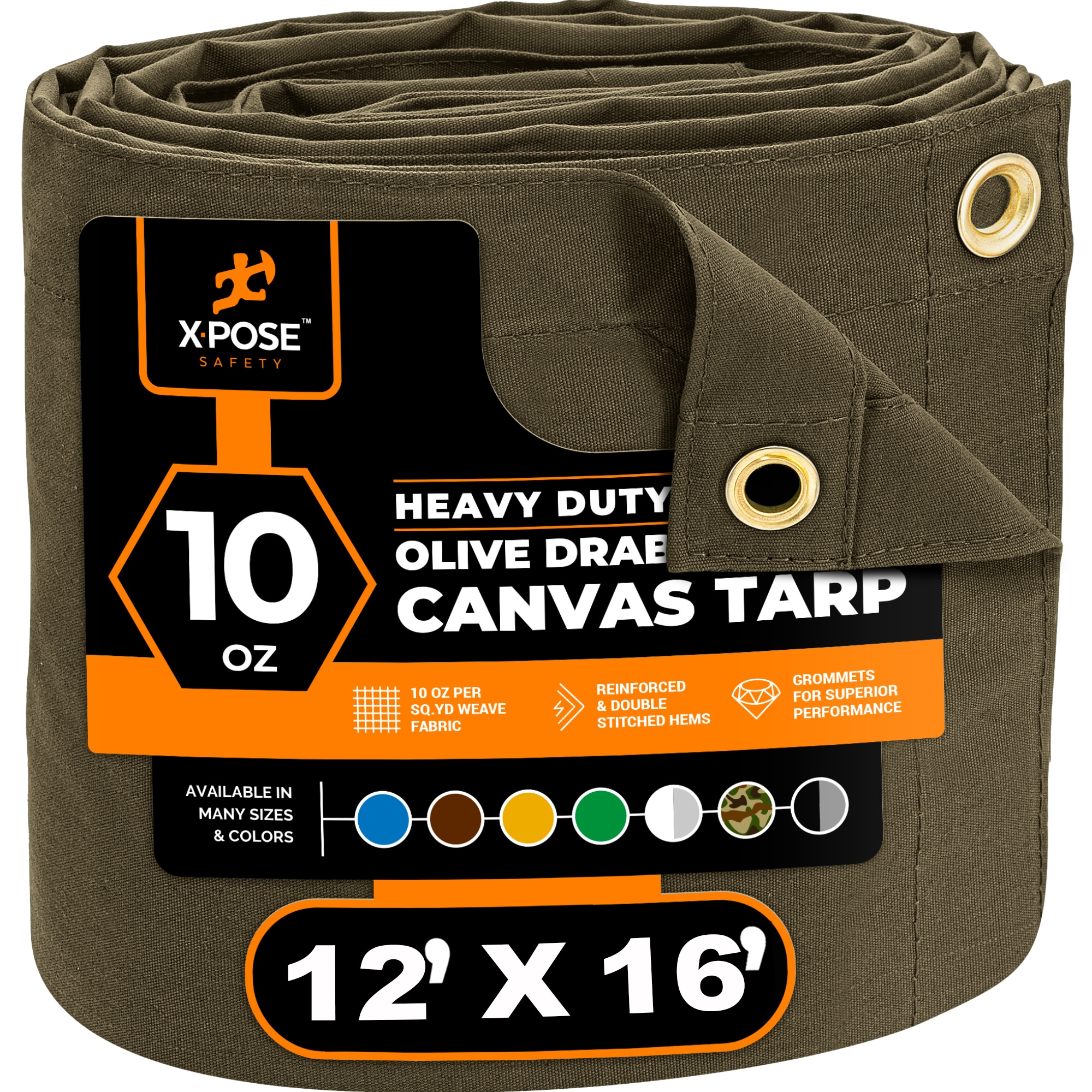XPOSE SAFETY CTOD10-1216-X 12-ft x 16-ft Green Commercial Canvas 14-mil Tarp