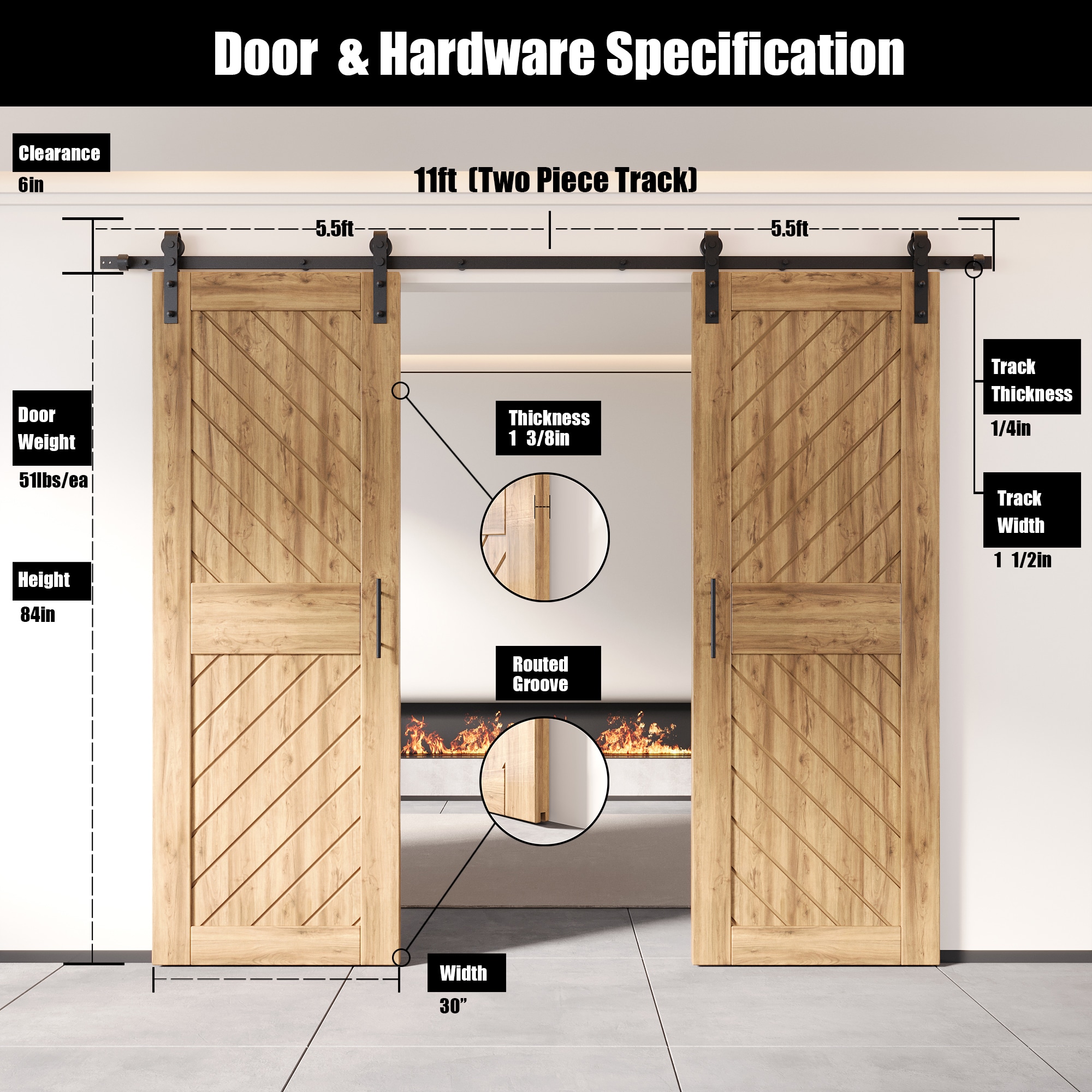 HOMACER YT2TGH132C-XT4-3084 Barn-Doors - View #2