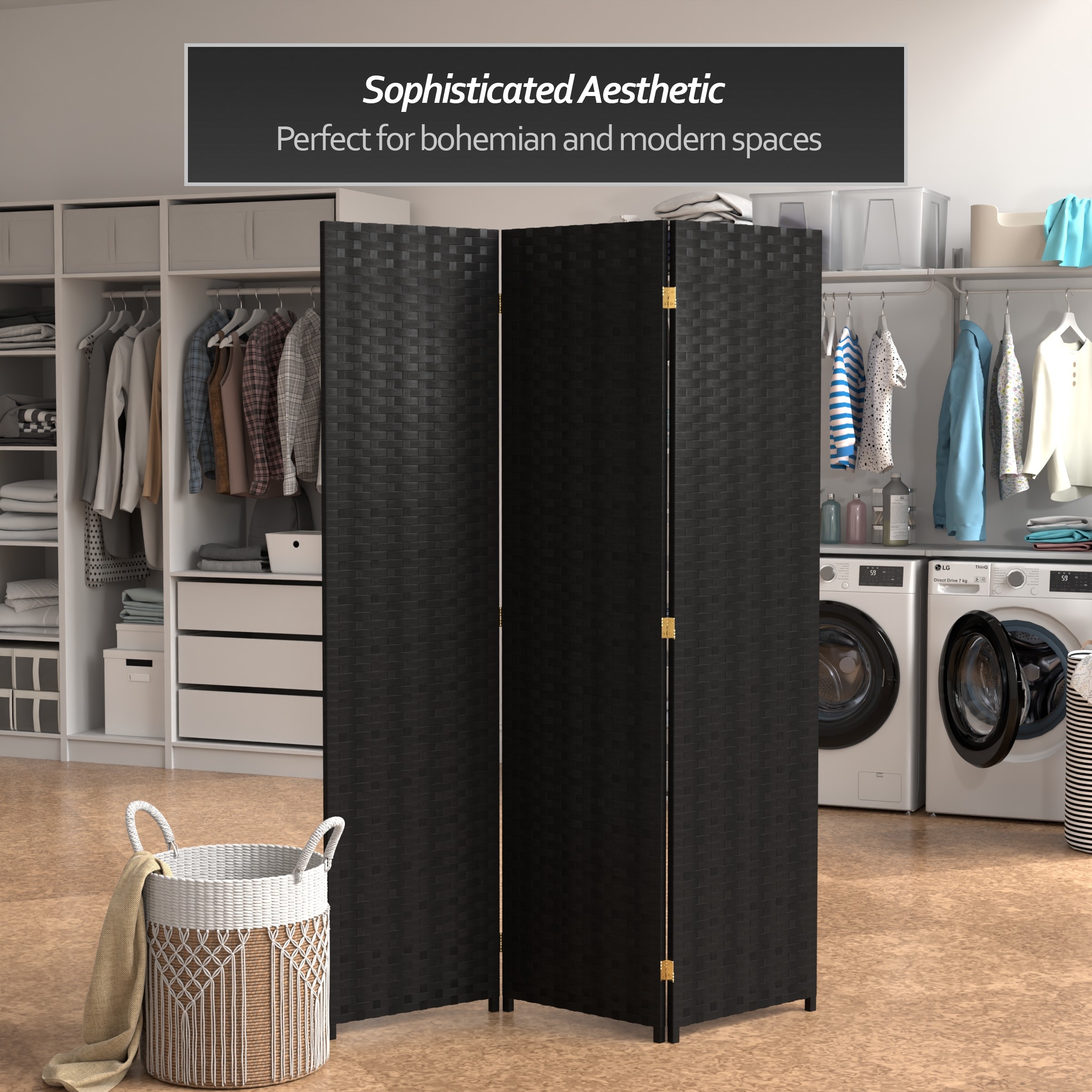 Oriental Furniture SSFIBER-3P-BLK Indoor-Privacy-Screens - View #4
