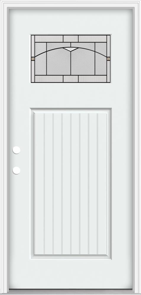 JELD-WEN 36-in x 80-in Fiberglass Craftsman Right-Hand Inswing Modern White Painted Prehung Single Front Door with Brickmould Insulating Core -  LOWOLJW205800359