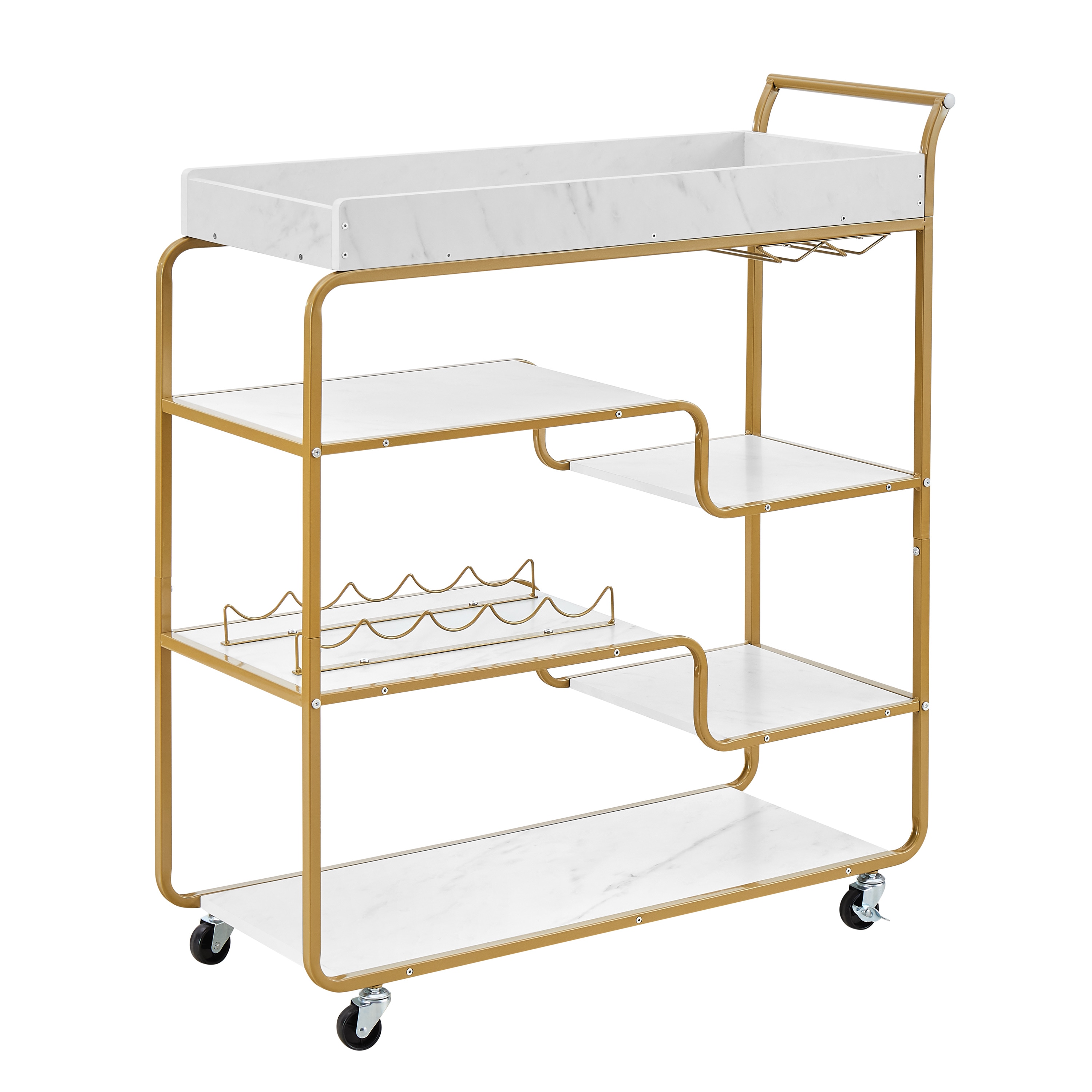 Kahomvis AC-QPHG-09 Gold MDF Base with MDF Rolling Kitchen Cart ( 13.7-in x 35.4-in x 40.5-in )