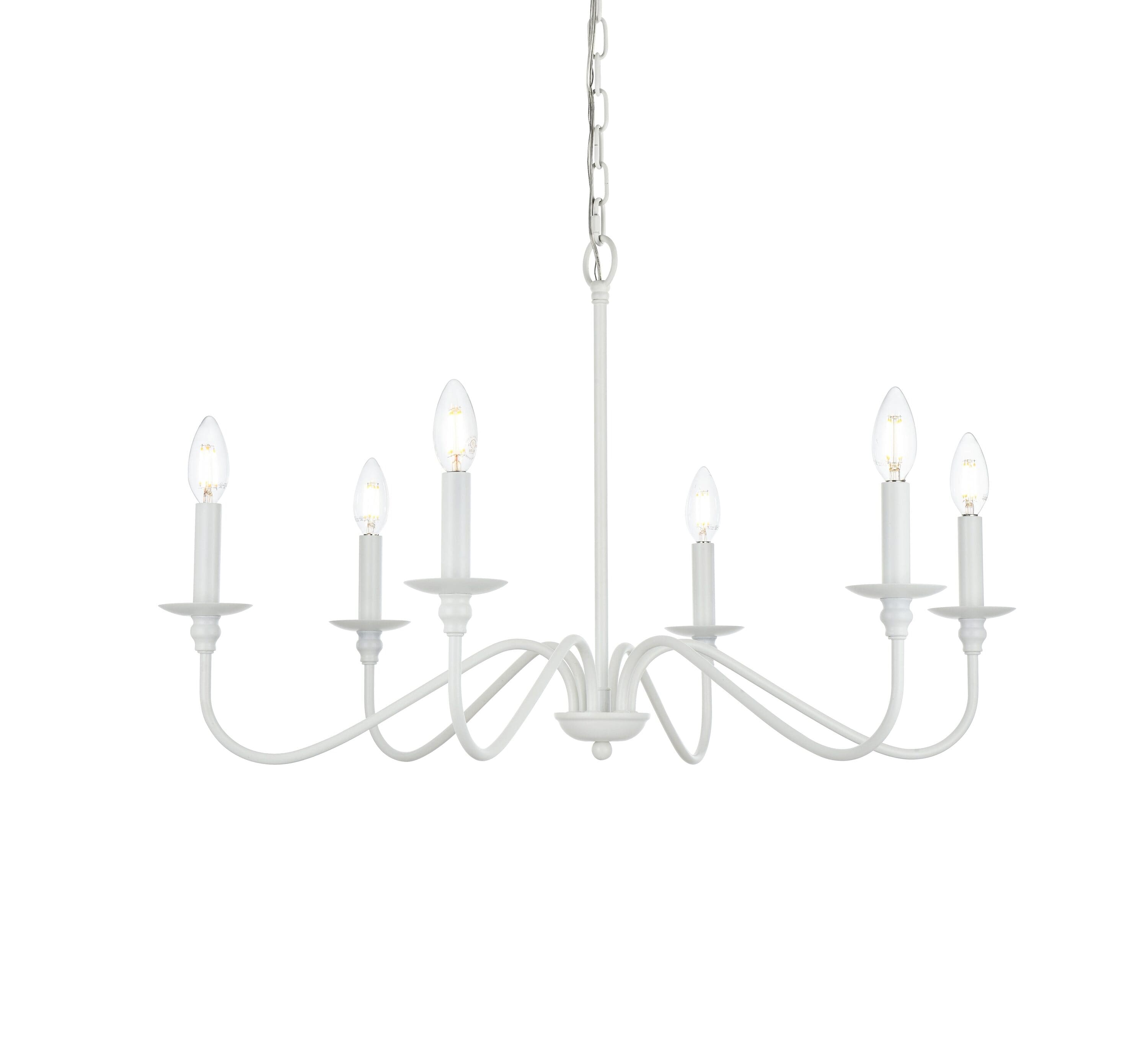 White Iron 6-Light Candle Chandelier with Adjustable Chain