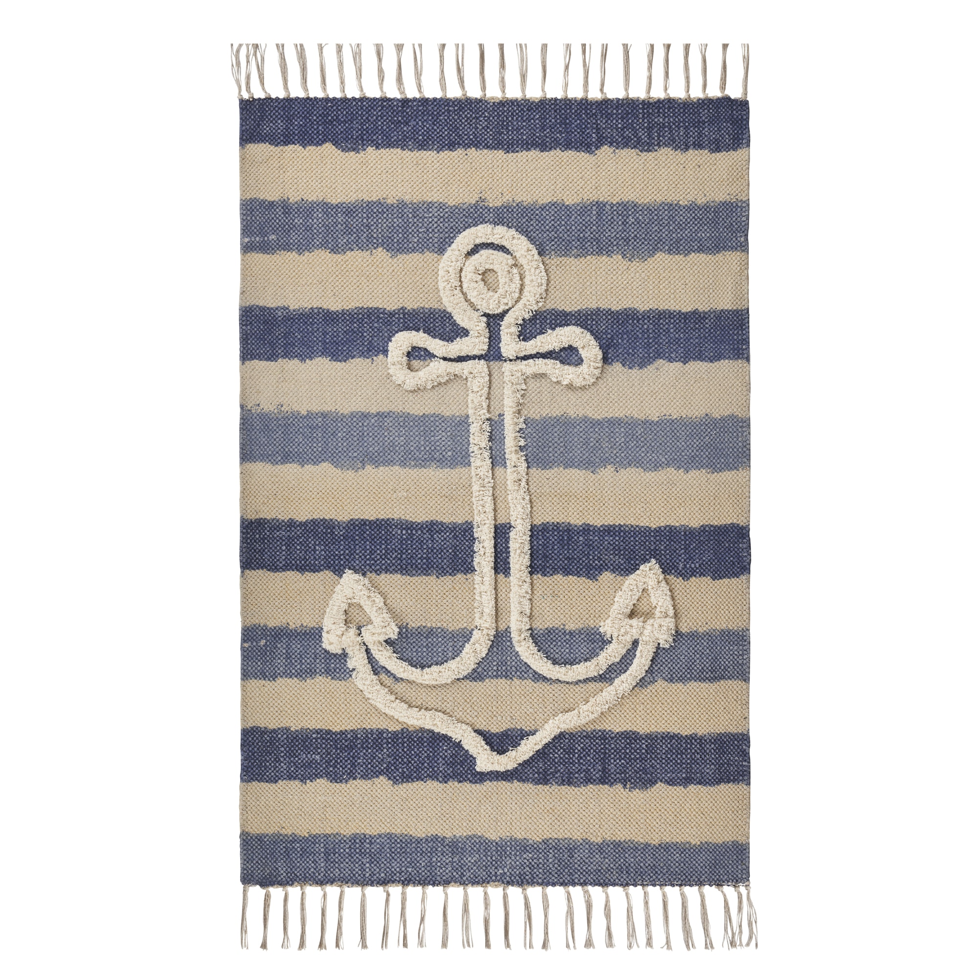 Handmade Nautical Tufted Cotton Accent Rug 45" x 30" - Blue Stripe